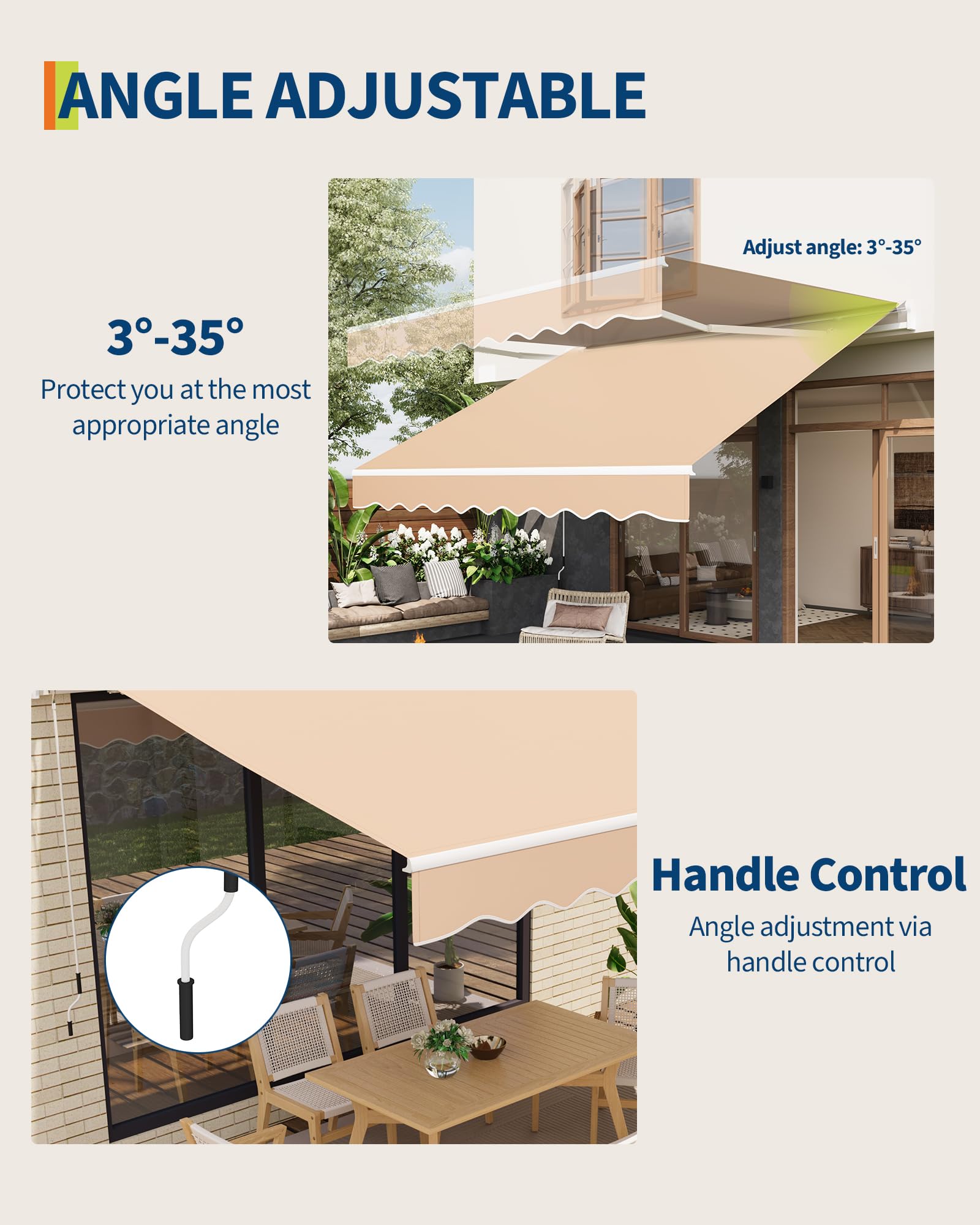 GarveeHome Store à Bras articulé 400 x 250 cm, UV50+ et imperméable, avec manivelle et Support Mural, Longueur + Angle réglable, Store pour terrasse et Balcon, Protection Solaire, Store de Balcon