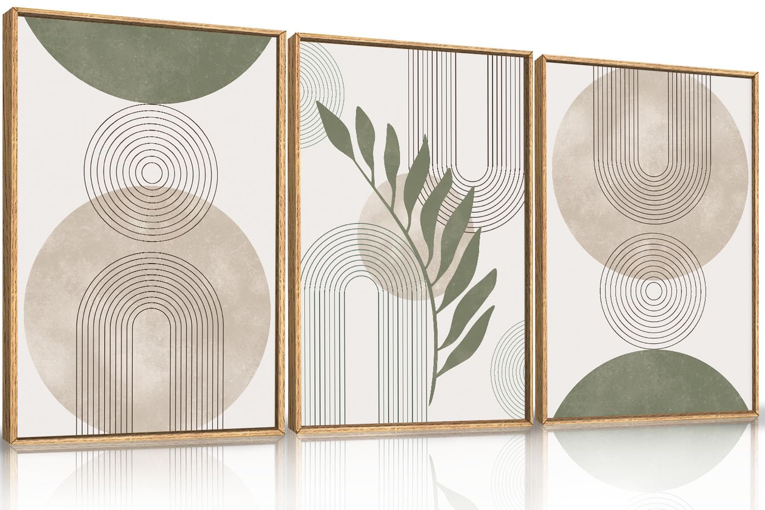 HPINUB Sage Green Framed Canvas Wall Art Set