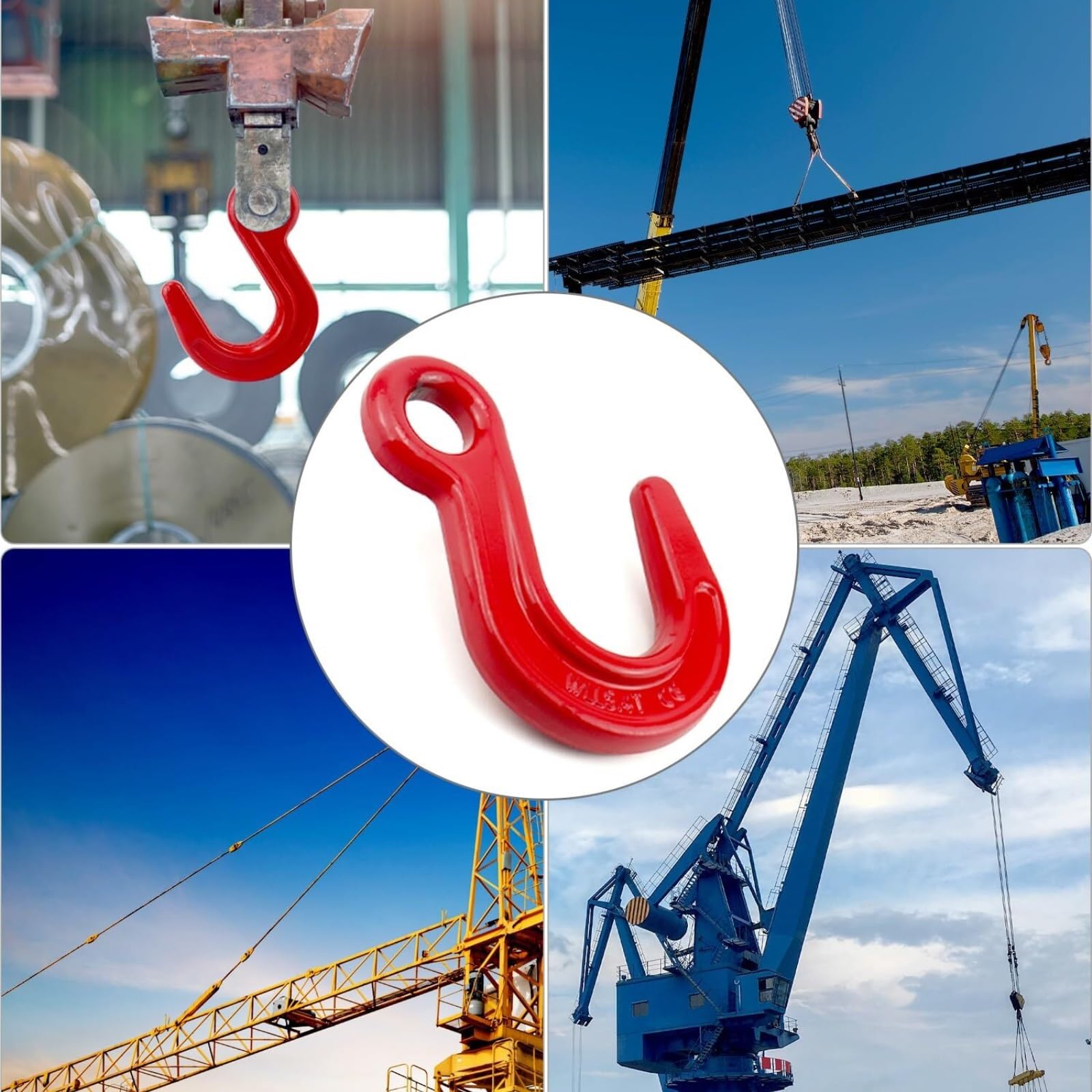 gancho de elevación Gancho de elevación de gran apertura de acero de aleación, paquete de 2 ganchos de elevación de grúa de carga fuerte, fácil de instalar la eslinga poleas(3.8T)