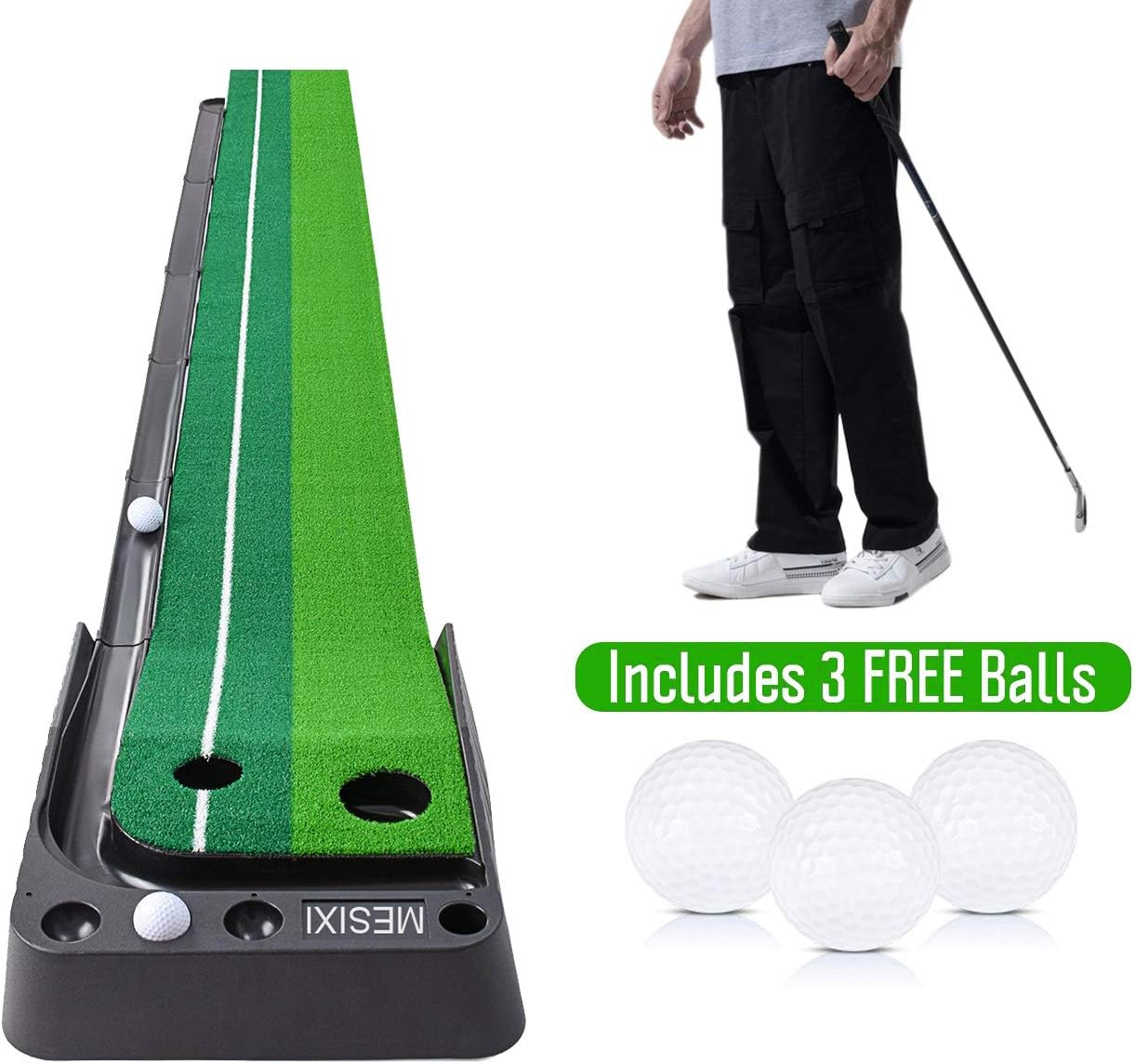Indoor|Outdoor Golf Putting Green Mat Portable Baffle Plate Auto Ball Return System Mini Golf Practice Training Aid Equipment Game and Golf Gifts for Men Home Office Outdoor Use