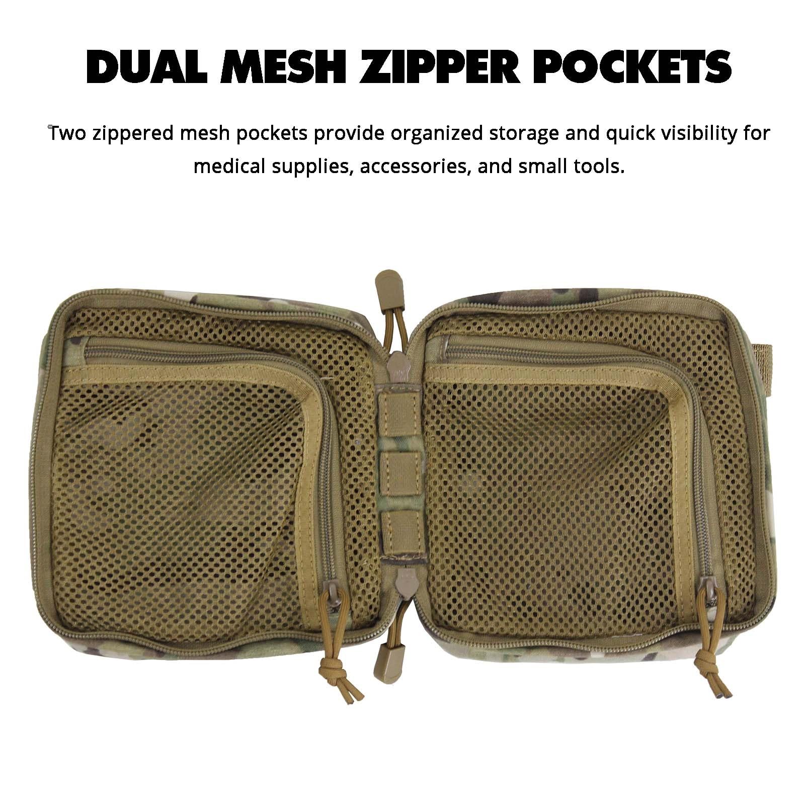 Taktyczna kwadratowa duża torba MOLLE na apteczkę pierwszej pomocy | Nylon 1000D, Powłoka PU, Konstrukcja clamshell z pełnym otwarciem, Dwie kieszenie z siatki na zamek(MC)
