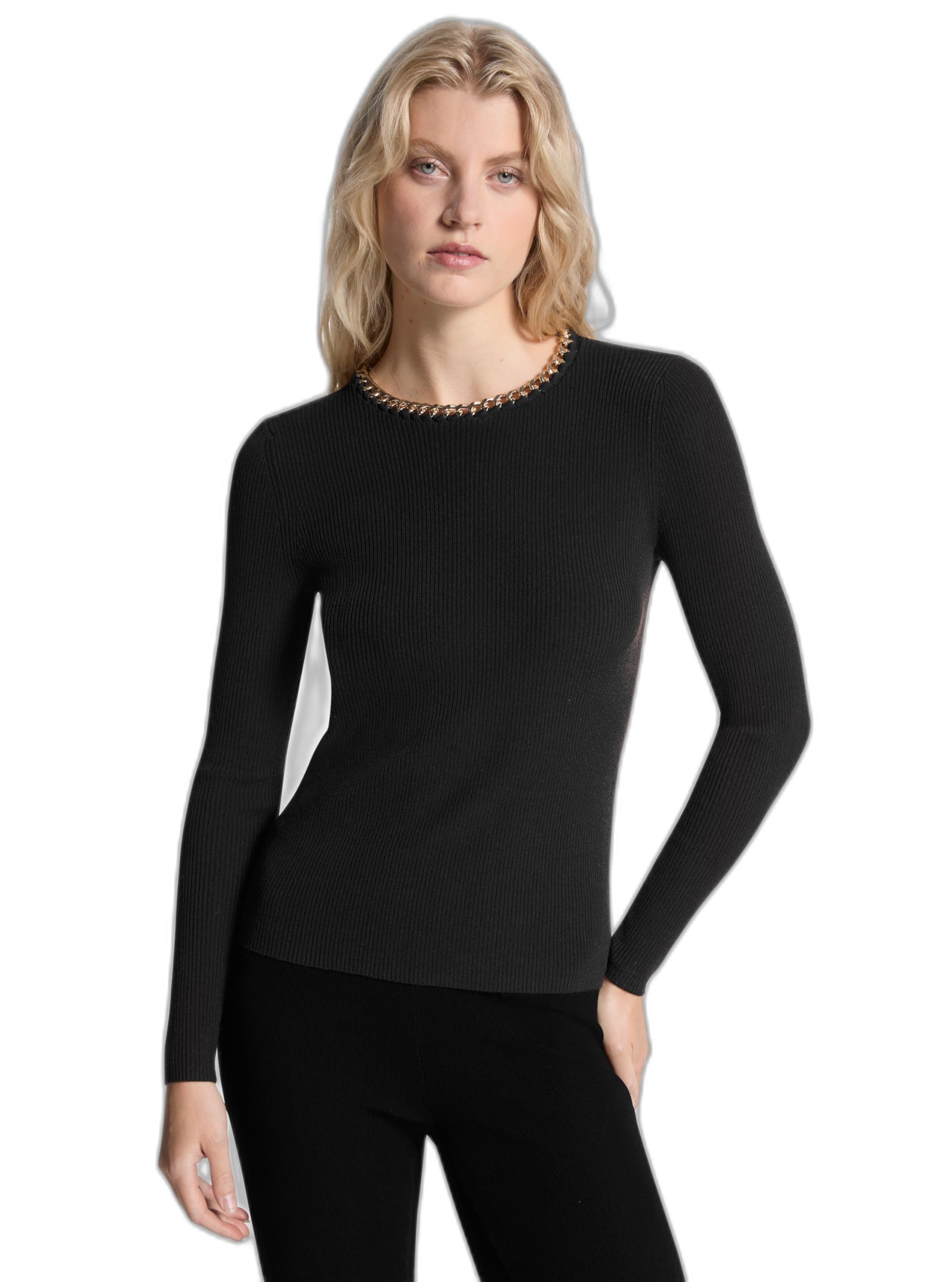 Michael Kors Womens Chain Neck Long Sleeve Rib Sweater