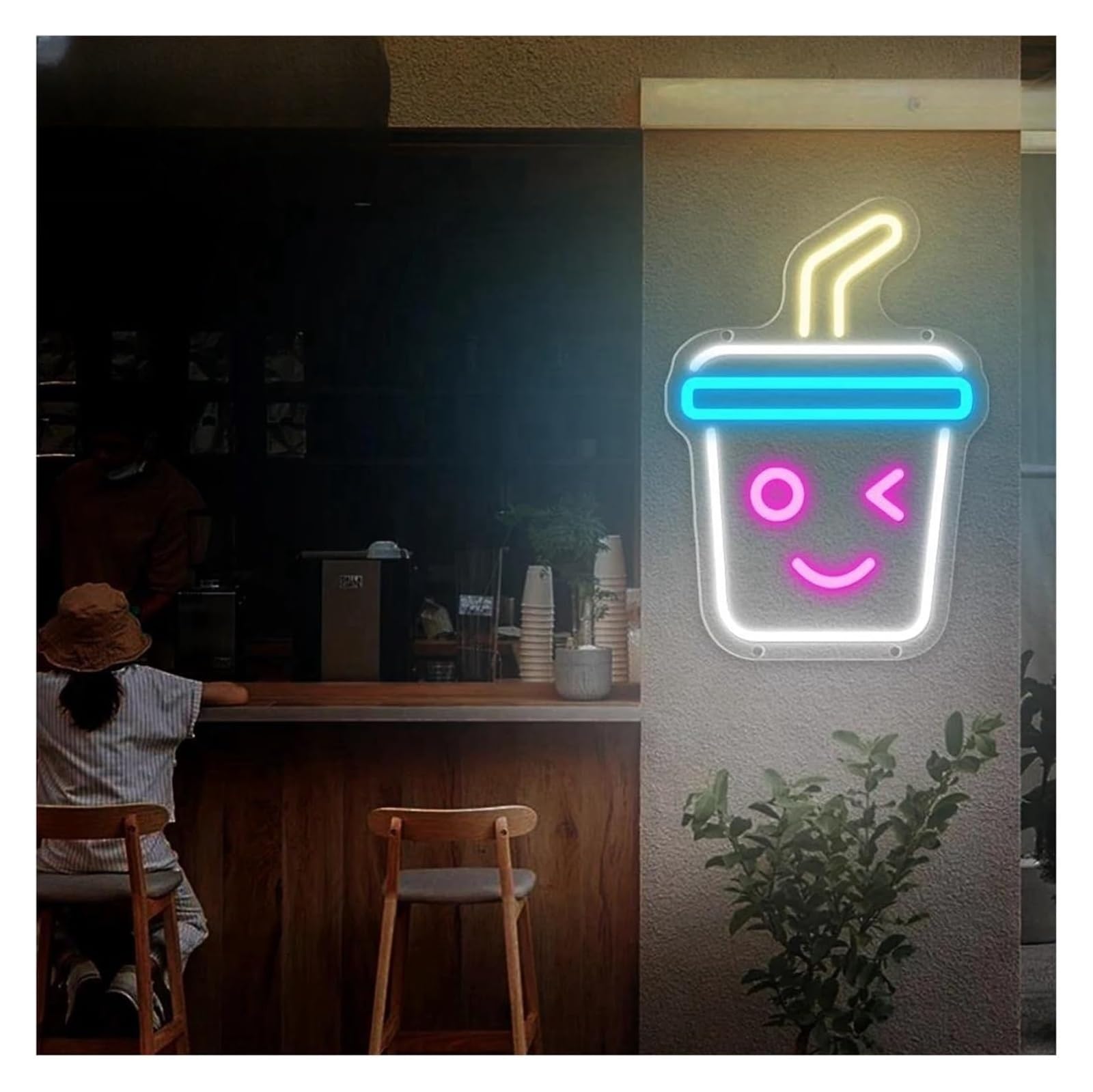 lampe au néon Décoration lumineuse LED néon en forme de tasse bubble tea pour enseigne magasin produits laitiers café