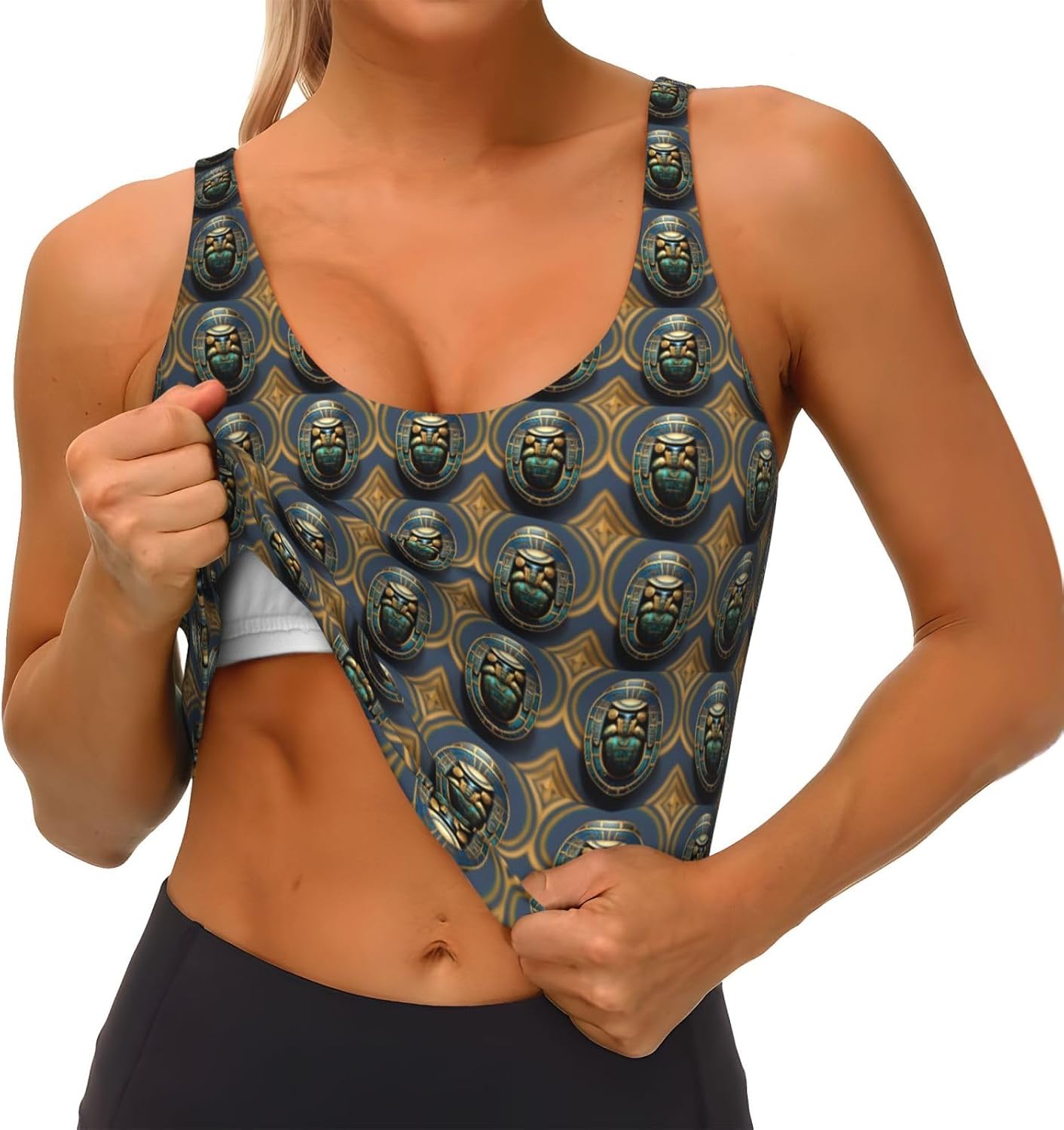 Egyptian Scarab Print Women's Sports Vest Breathable for Yoga Running Gym Athletic Casual Sleeveless Top