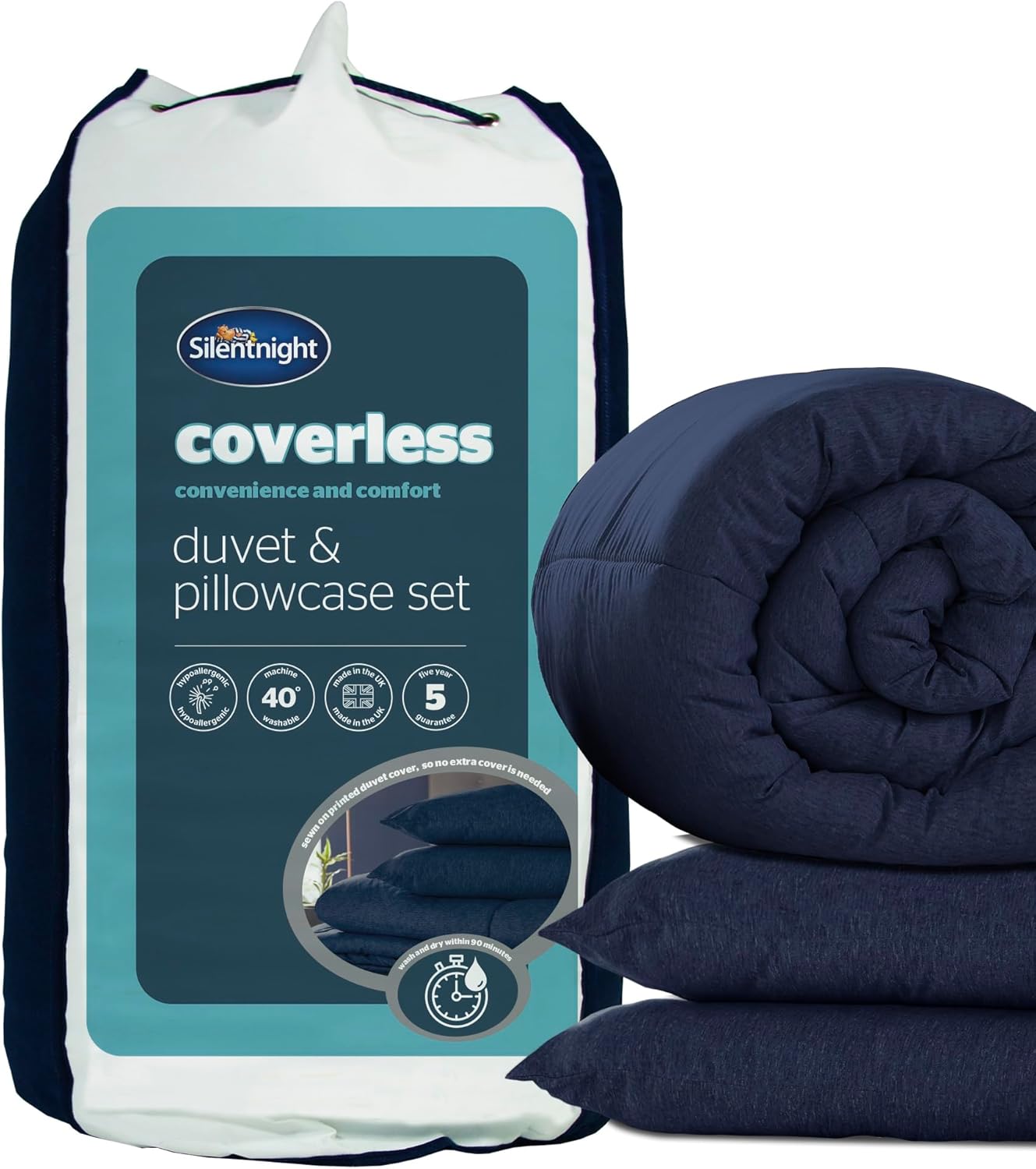 Silentnight Coverless Duvet and Pillowcase Set 10.5 Tog Navy Duvet