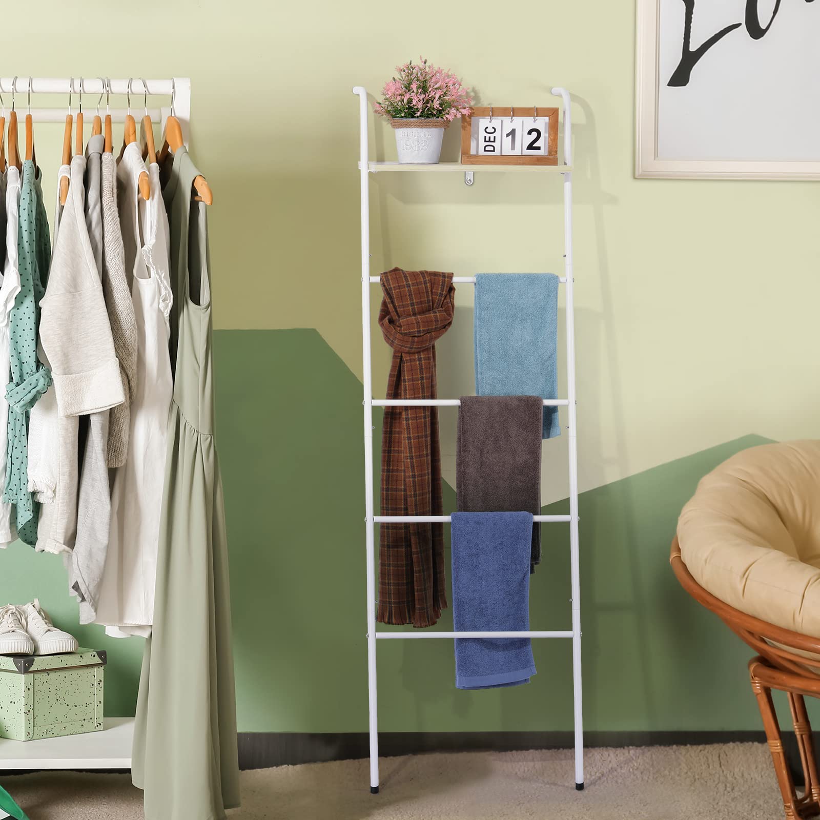 Estante Escalera De 5 Peldaños Para Mantas – Negro Rústico, Con Estante Superior, Para Toallas Y Colchas, De Metal Y MDF