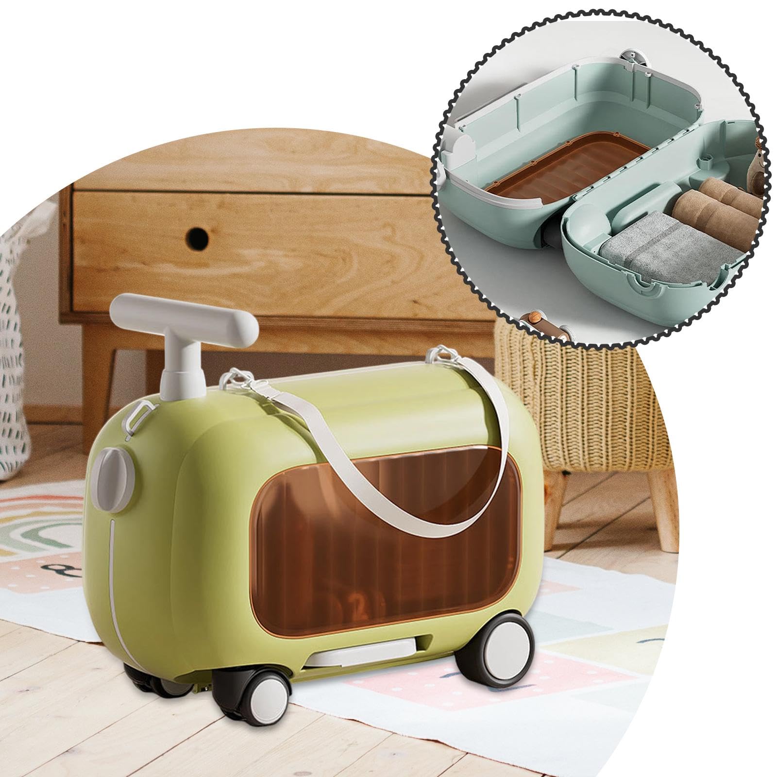 Valigia Da Viaggio Leggera per Bambini, Custodia Rigida per Bambini con Ruote a 4 Ruote E Materiale PP Portatile, Adatta per L'esterno, Verde