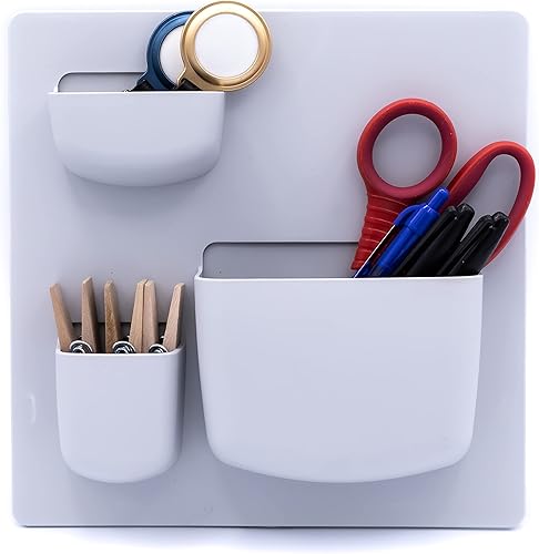 Miniatura 4 de Organizador de escritorio de pared gris moderno, 2 piezas, 6 bolsillos organizadores y estantes adhesivos para un fácil almacenamiento de cosas
