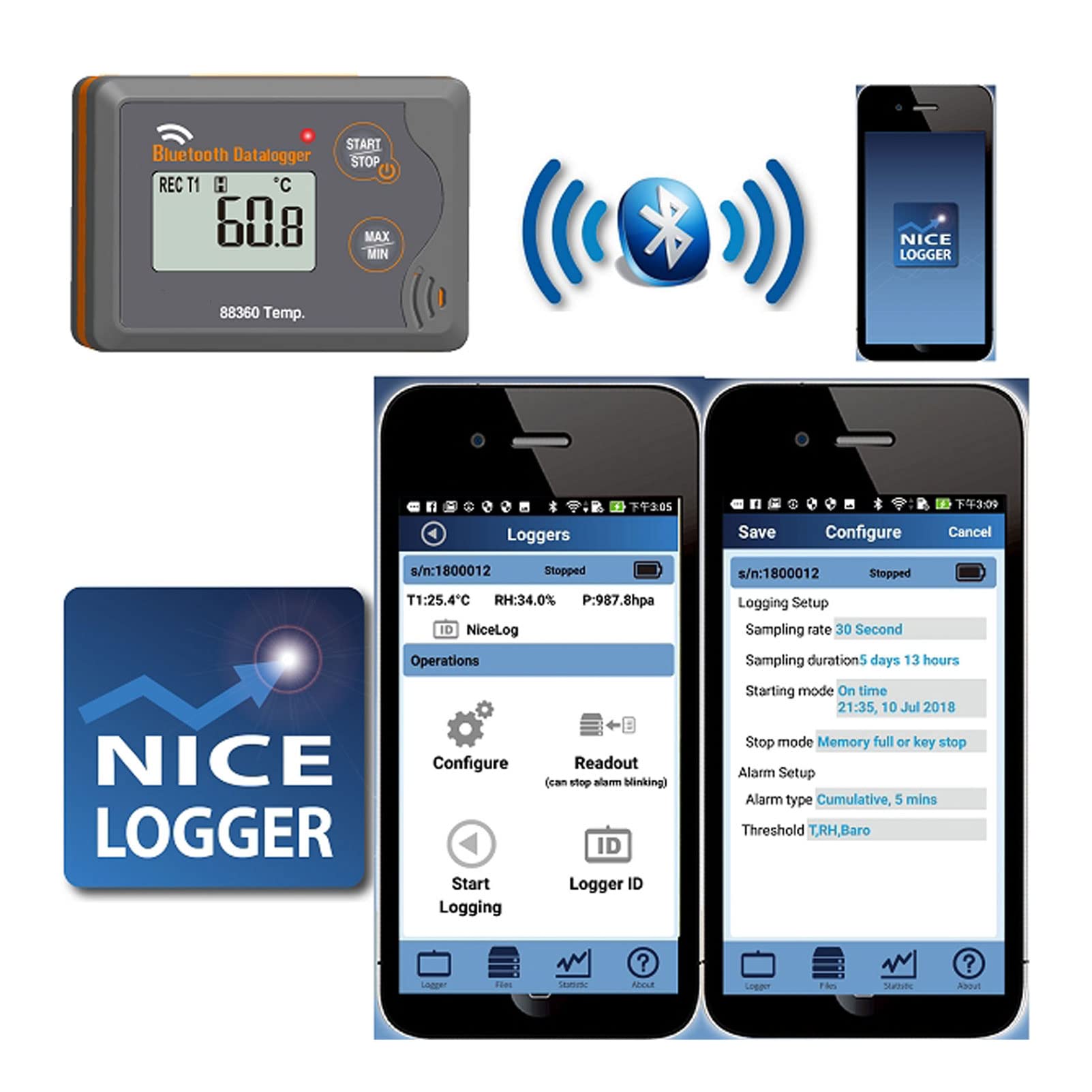 Bluetooth 4.0 bezprzewodowy Monitorowanie temperatury Rejestrator danych Cyfrowy rejestrator temperatury bez papieru