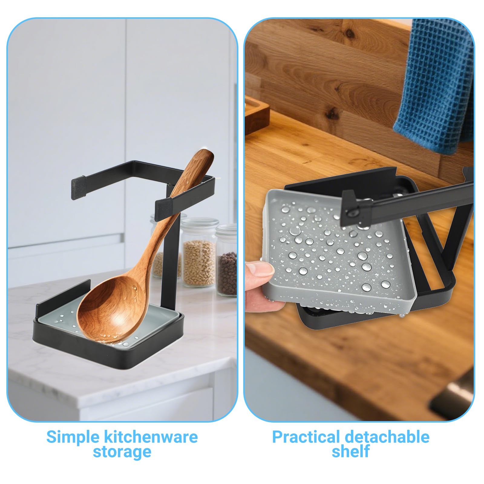 Support De Couvercle De Casserole 2 Niveaux - En ABS Et Inox - Antidérapant Avec Bac D'égouttement - Pour Couvercle, Cuillère, Spatule (20x14x15 Cm) - 10