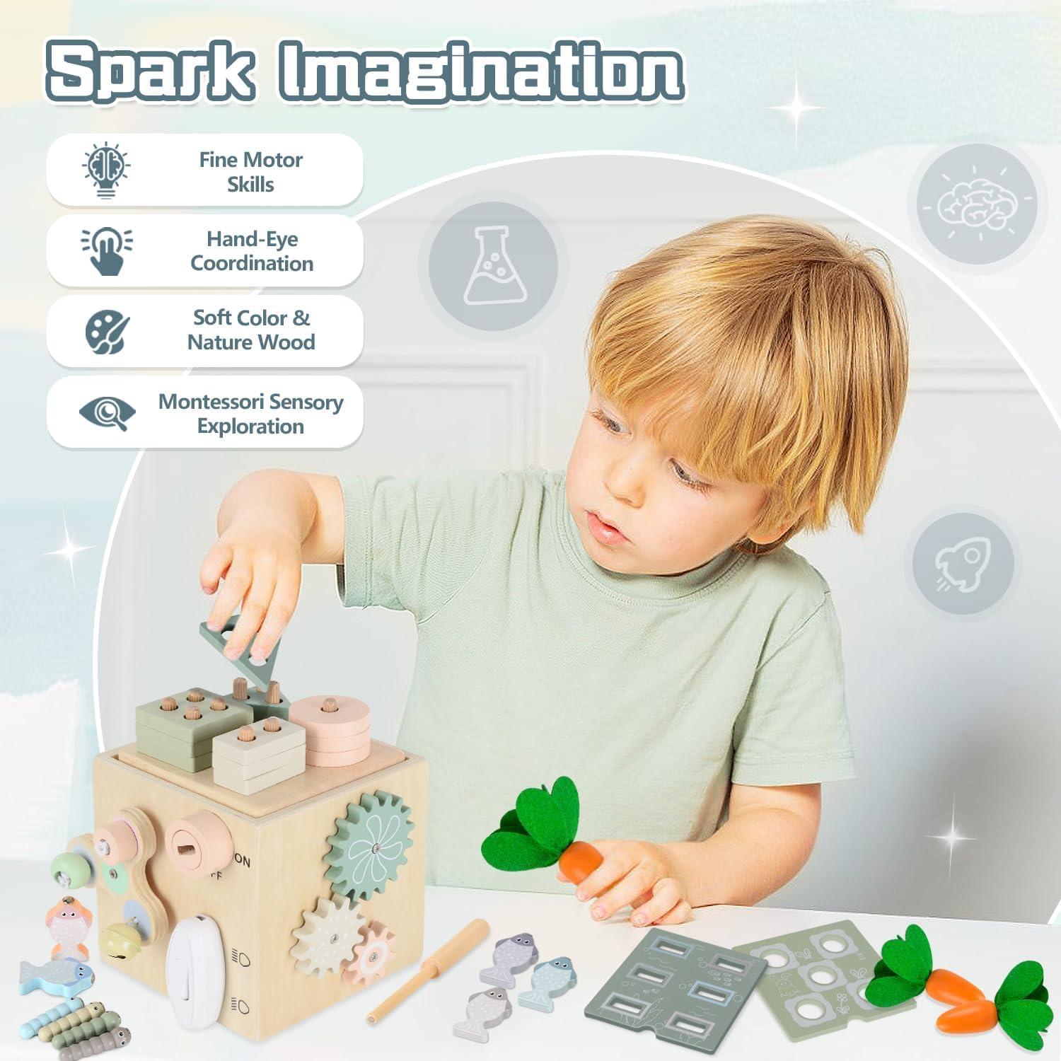 AECHO Giochi Montessori 1 2 3 Anno, Giocattoli Bambino 1 Anno, Giochi Legno Bambini 1 Anno, Regali di Compleanno Natale Pasqua per Bambina Bambino 1-4 Anni
