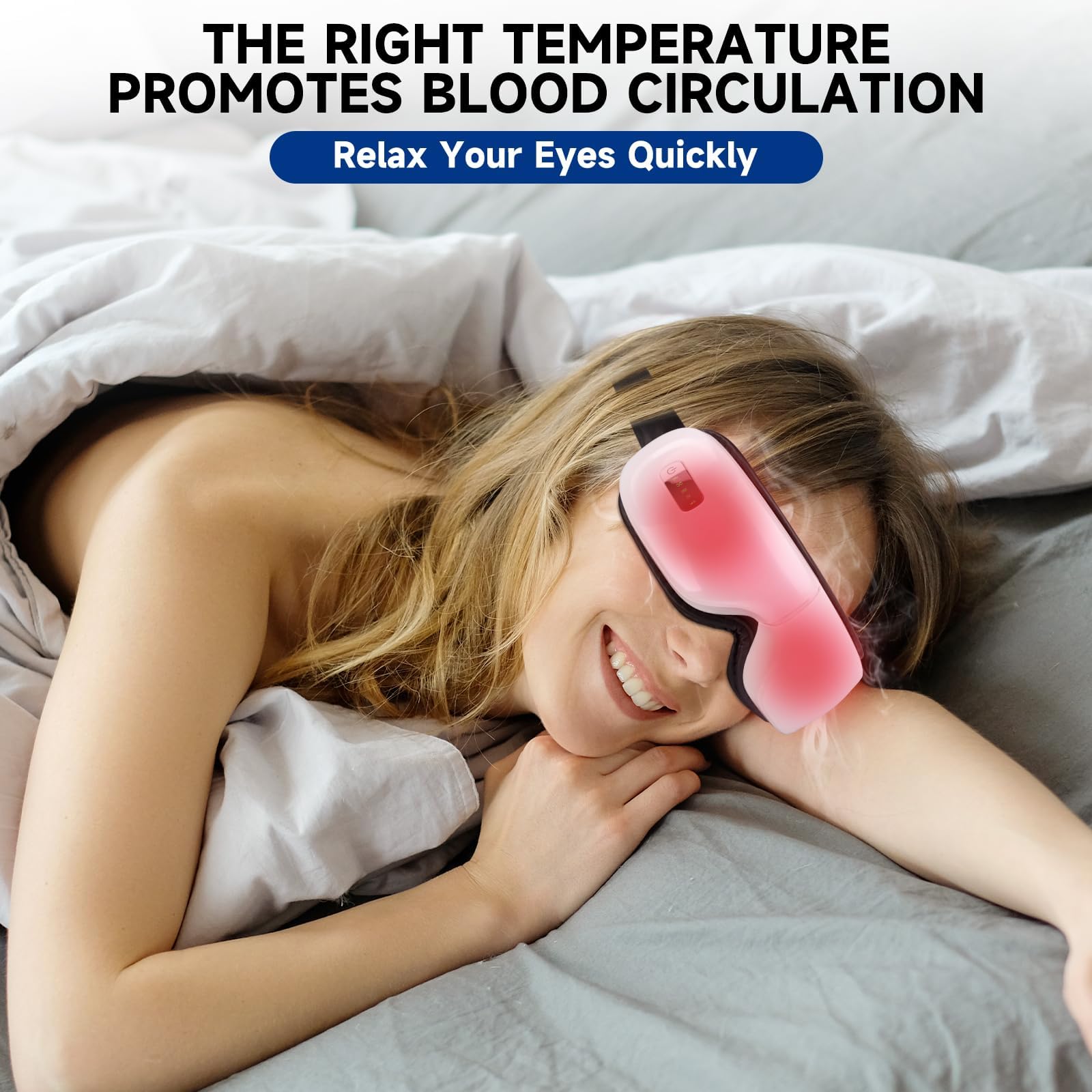 Masajeador de Ojos con Calor, Música Bluetooth, 5 Modos de Masaje y Diseño Plegable de 180°, Alivia el Dolor Ocular, Mejora la Sequedad Ocular y el Sueño