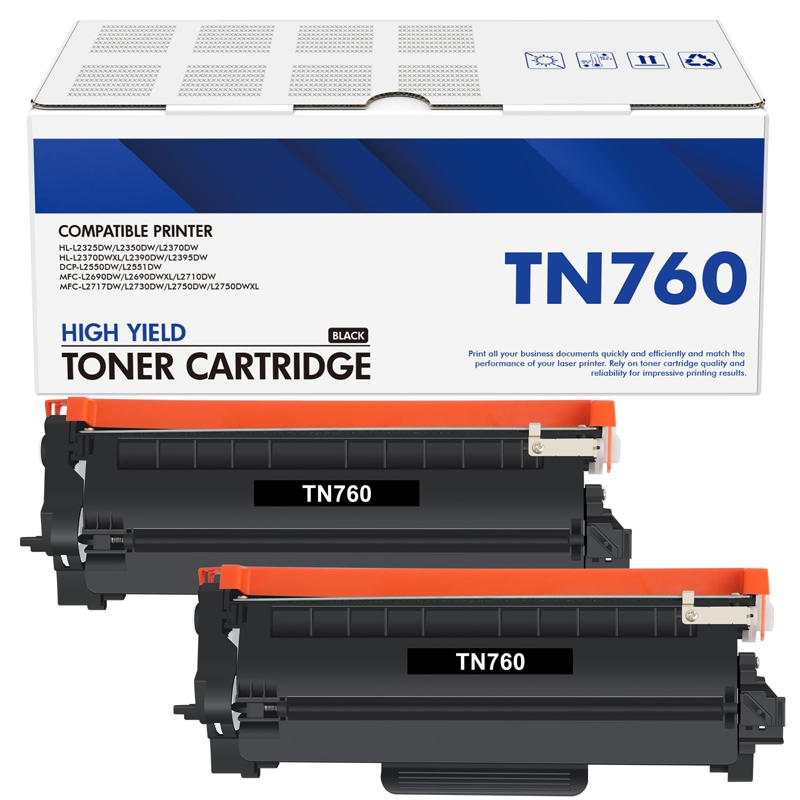 TN760 TN-760 TN730 Toner Cartridge 2 Pack High Yield Black Compatible for Brother TN 760 Toner for HL-L2395DW HL-L2370DW HL-L2390DW HL-L2350DW