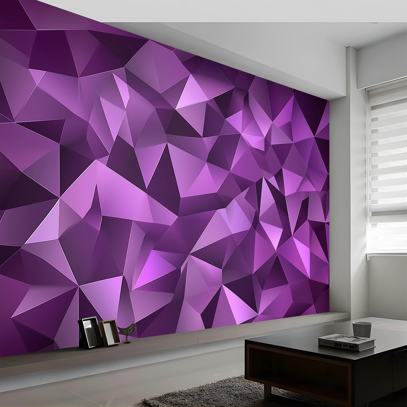 Photo Wallpaper Abstract Geometric Triangles Murals 300 x 210 cm (W x H), 3D Children's Room Wallpaper Dark Purple Mural Wall Art Poster Picture, Boy Girl Bedroom Gift Decoration Wall Sticke โ image 1