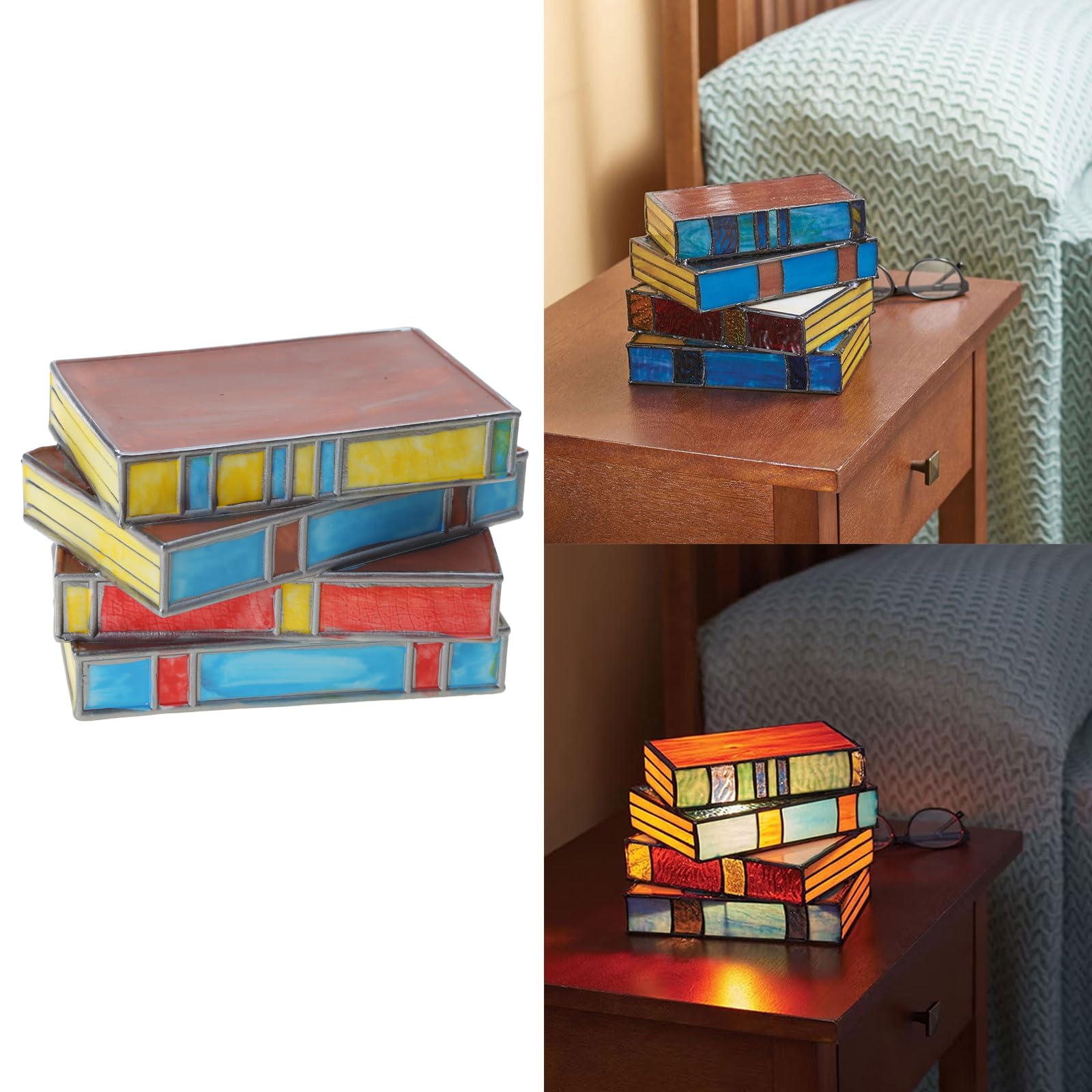 Resina Impilati Libri Lampada Libro Luce Vetro Colorato Lettura Scrivania Luce Disegni Unici Decori Casa Lettura Scrivania Luce