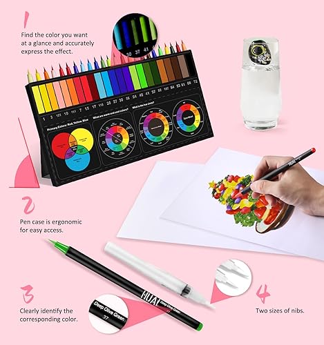 Miniatura 8 de Bolígrafos de acuarela de 24 colores con puntas de pincel reales, bolígrafos de acuarela para profesionales y principiantes, 2 pinceles de mezcla,