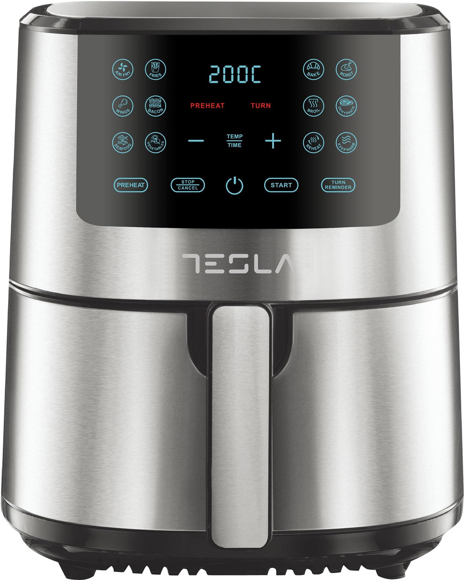 Tesla Freidora de Aire AF501BX, Cocción saludable y Rápida, Capacidad de 5L, Pantalla Táctil Digital, Negro-Inox