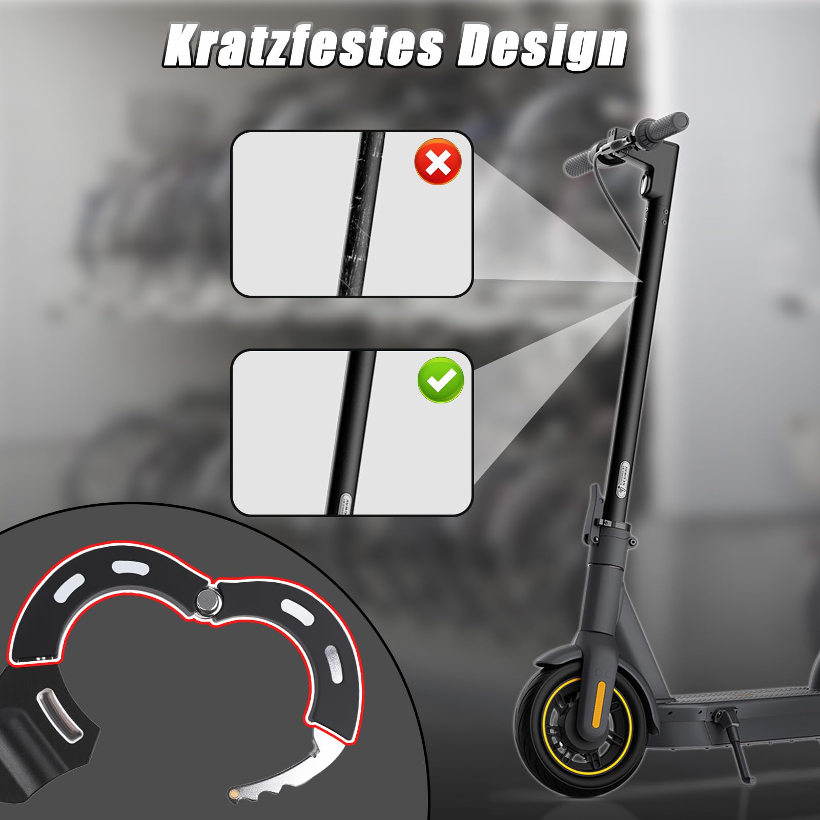 E Scooter Schloss, Handschellenschloss mit Schlüssel & wasserdichter Tasche, Schloss für E Scooter, Fahrrad & E-Bike, Hochsicherheitsschloss mit Gummi-Lock-Hülse (Schwarz)