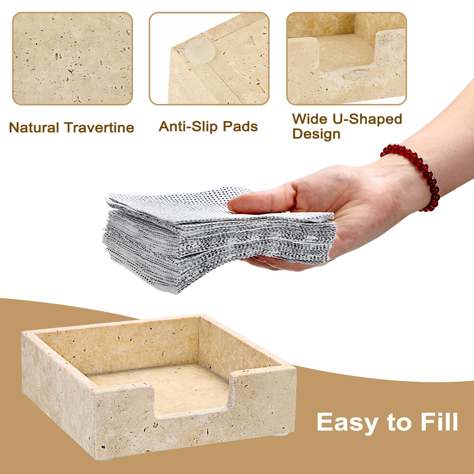 Sumnacon Servilletero de cóctel de travertino para mesa, 6.2 x 6.2 pulgadas, servilleteros cuadrados pequeños, dispensador de servilletas moderno plano para cocina, encimera, mesa de comedor, fiesta