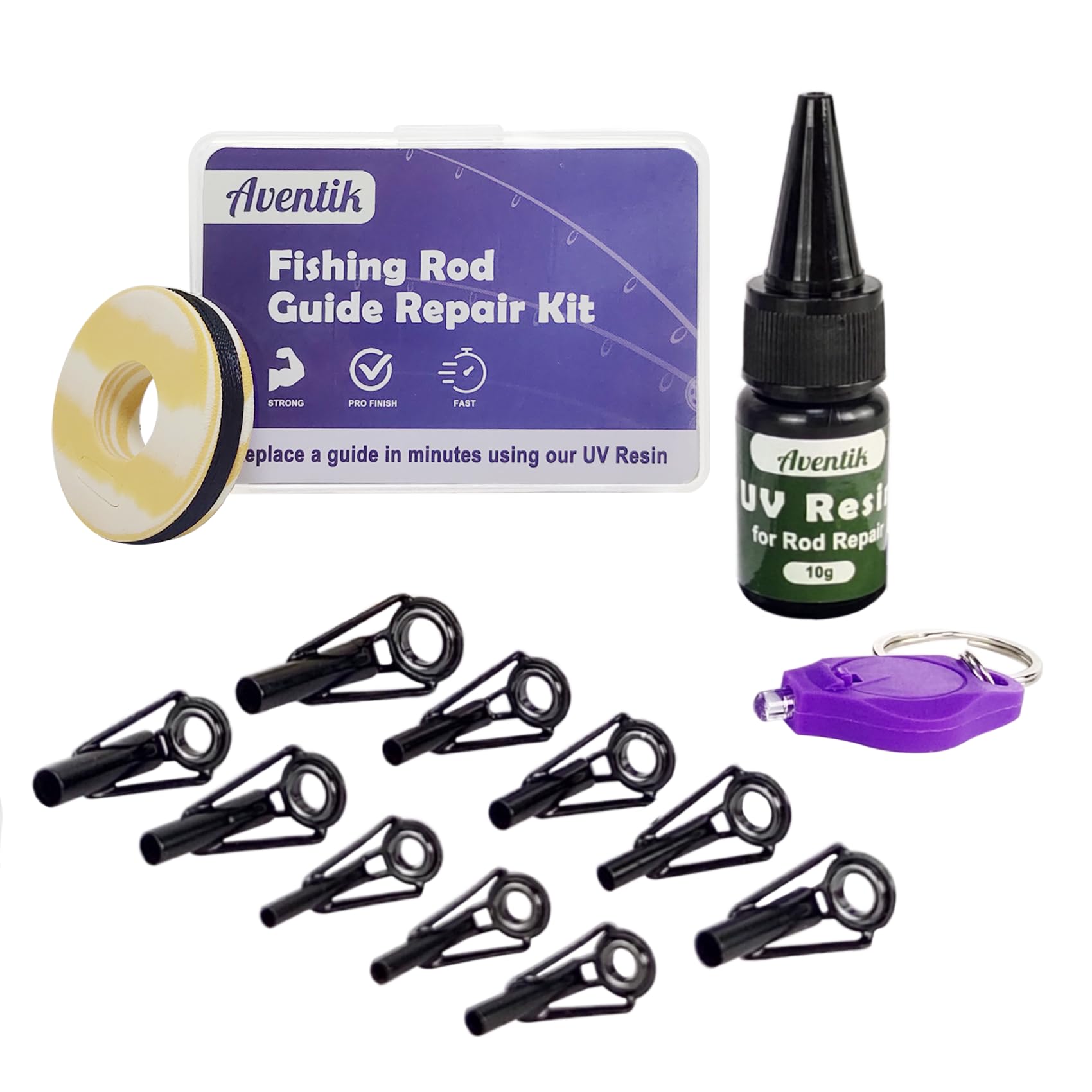 Aventik Fishing Rod Tip Repair Kit - Includes Eyelet Replacements Tools
