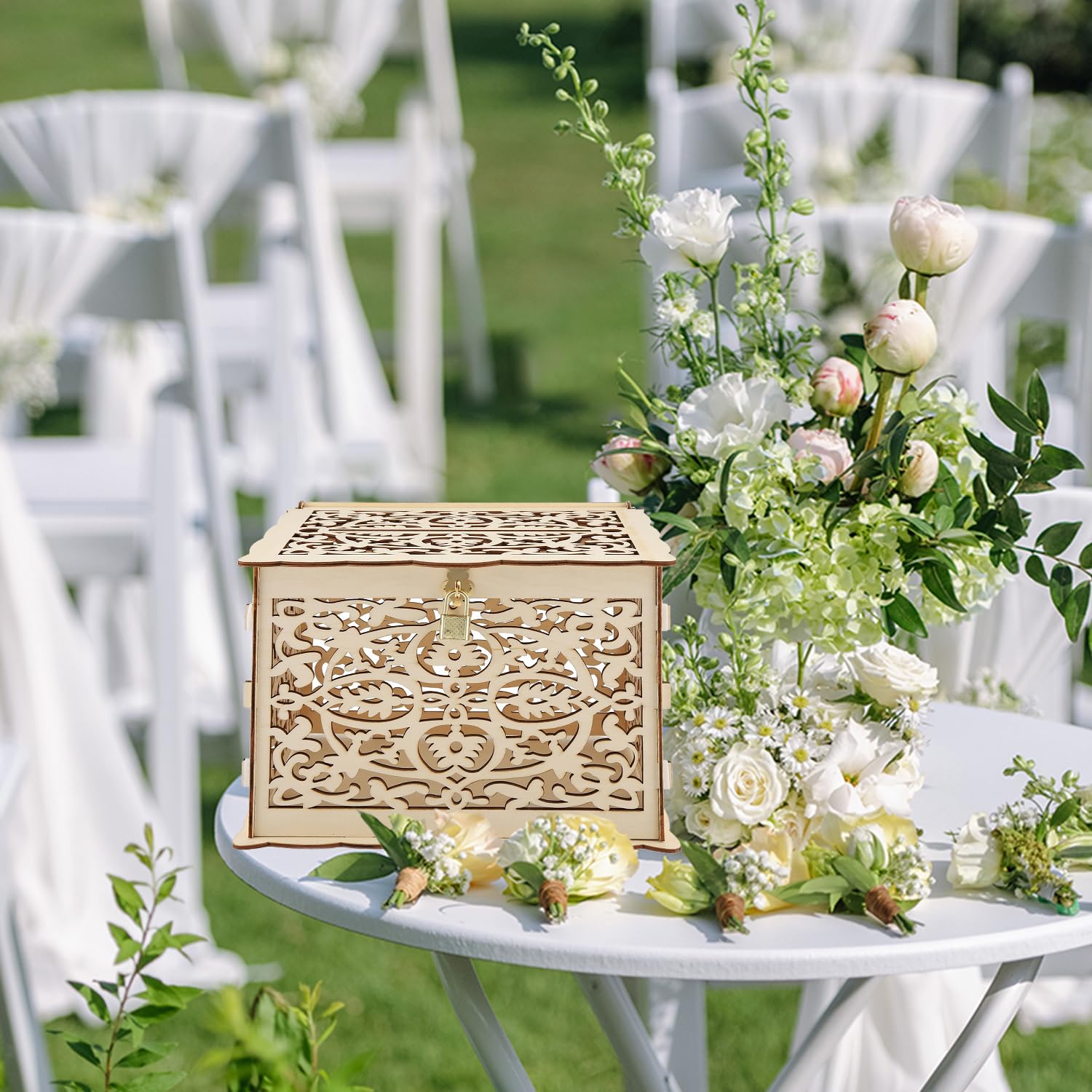 Buachois Scatola per biglietti di nozze, in legno, per fai da te, con fessura e lucchetto, per ricevimento, anniversario di matrimonio, baby shower, compleanno, laurea