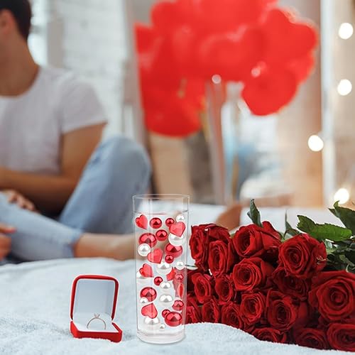 Miniatura 2 de 10152 piezas de relleno de jarrón para el día de San Valentín, perlas blancas y rojas, relleno de jarrón flotante de corazón para boda, hogar, mesa,