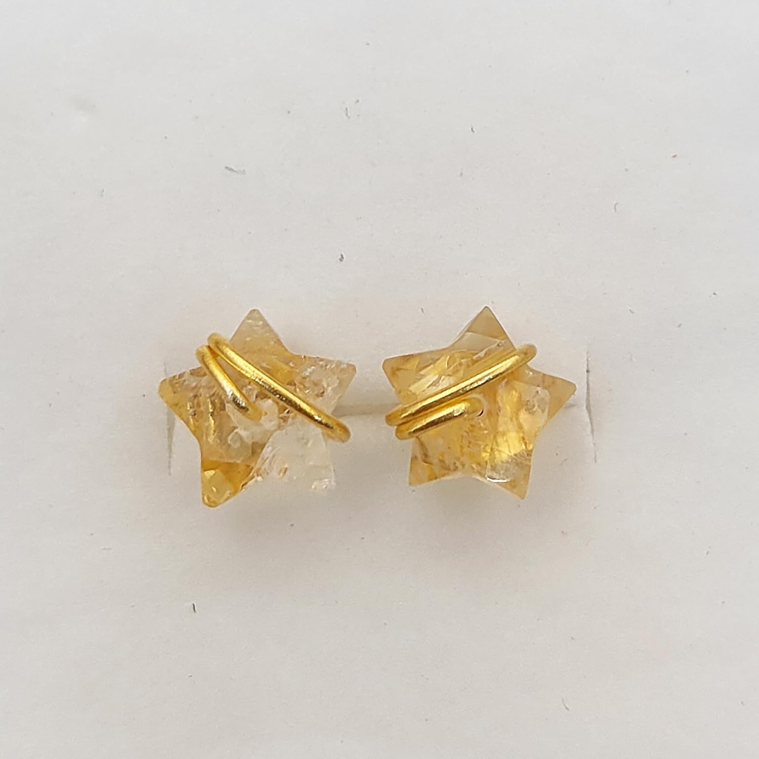 10mm Handmade Star Shape Yellow Citrine Stud Earrings, Dainty Gold Plated Sterling Silver Jewelry, Wire Wrapped Earrings for Women Christmas Gift for Her – Selling Per Pair