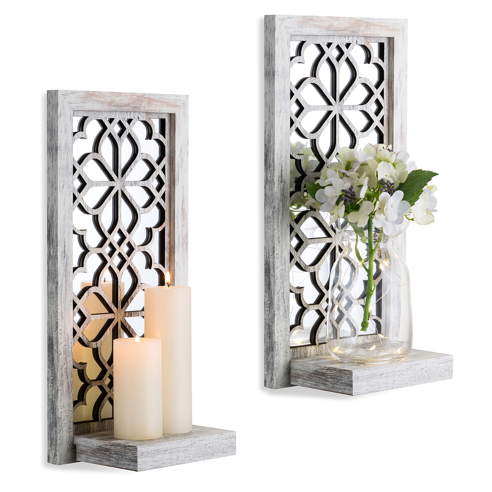 Walasis Wood Small Wall Shelves for Candle - Decorative Farmhouse Floating Shelf Candle Sconces for Wall Decor - Rustic Carved Floating Shelf Wooden