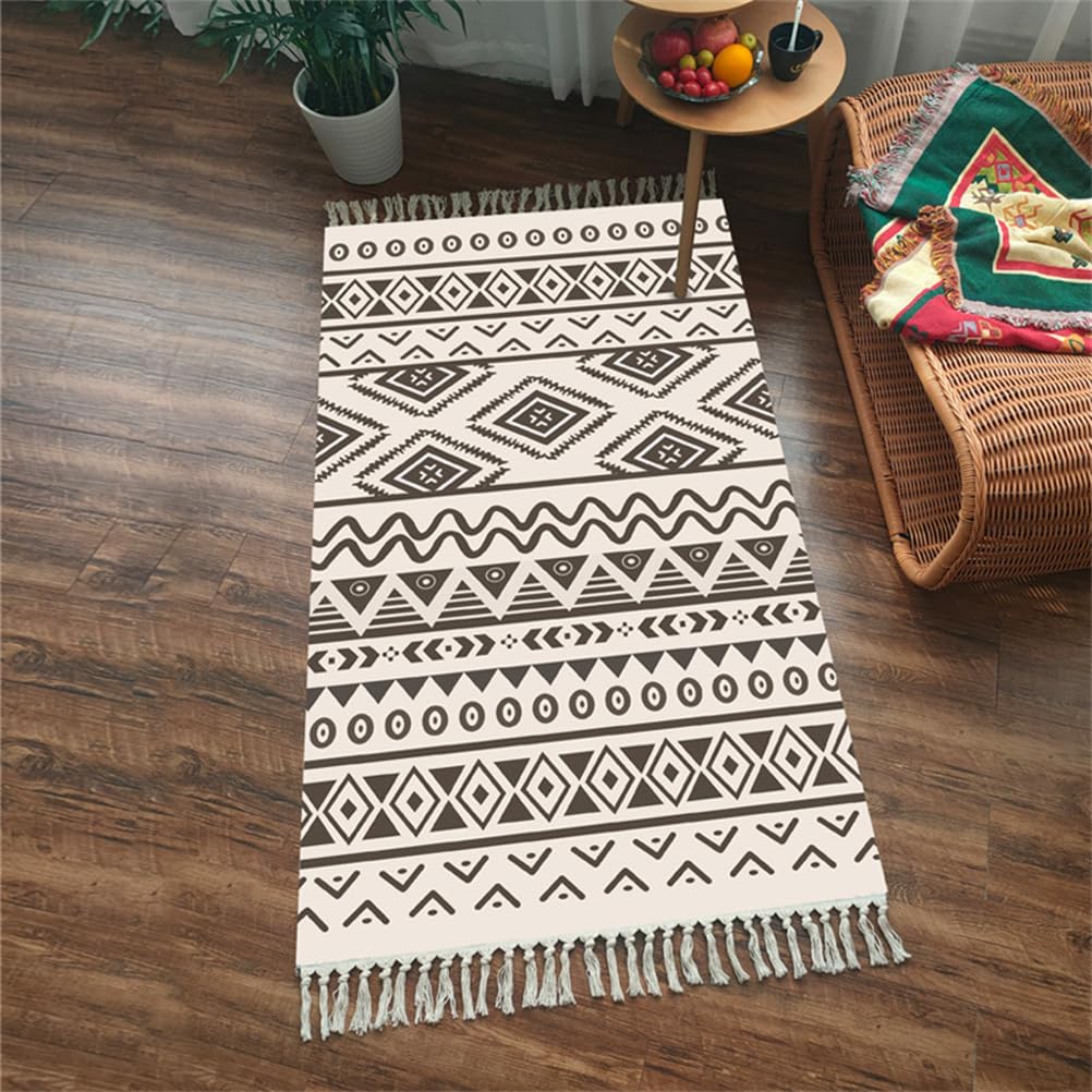 Tapis bohème avec franges antidérapant et lavable pour entrée