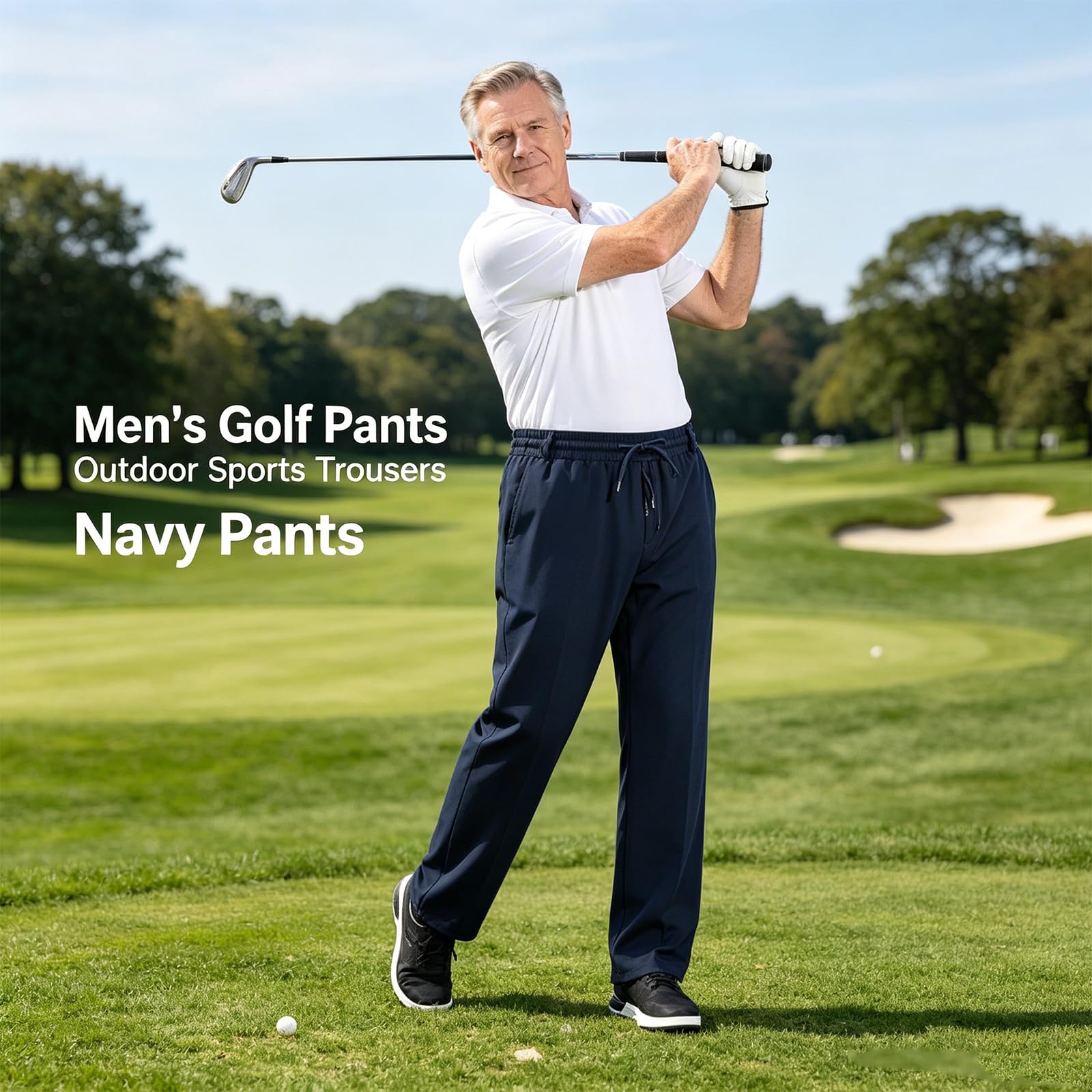 Pantalones de cintura elástica para hombre mayor, pantalones deportivos casuales con cremallera y cordón, pantalones de trabajo elásticos y holgados con bolsillos