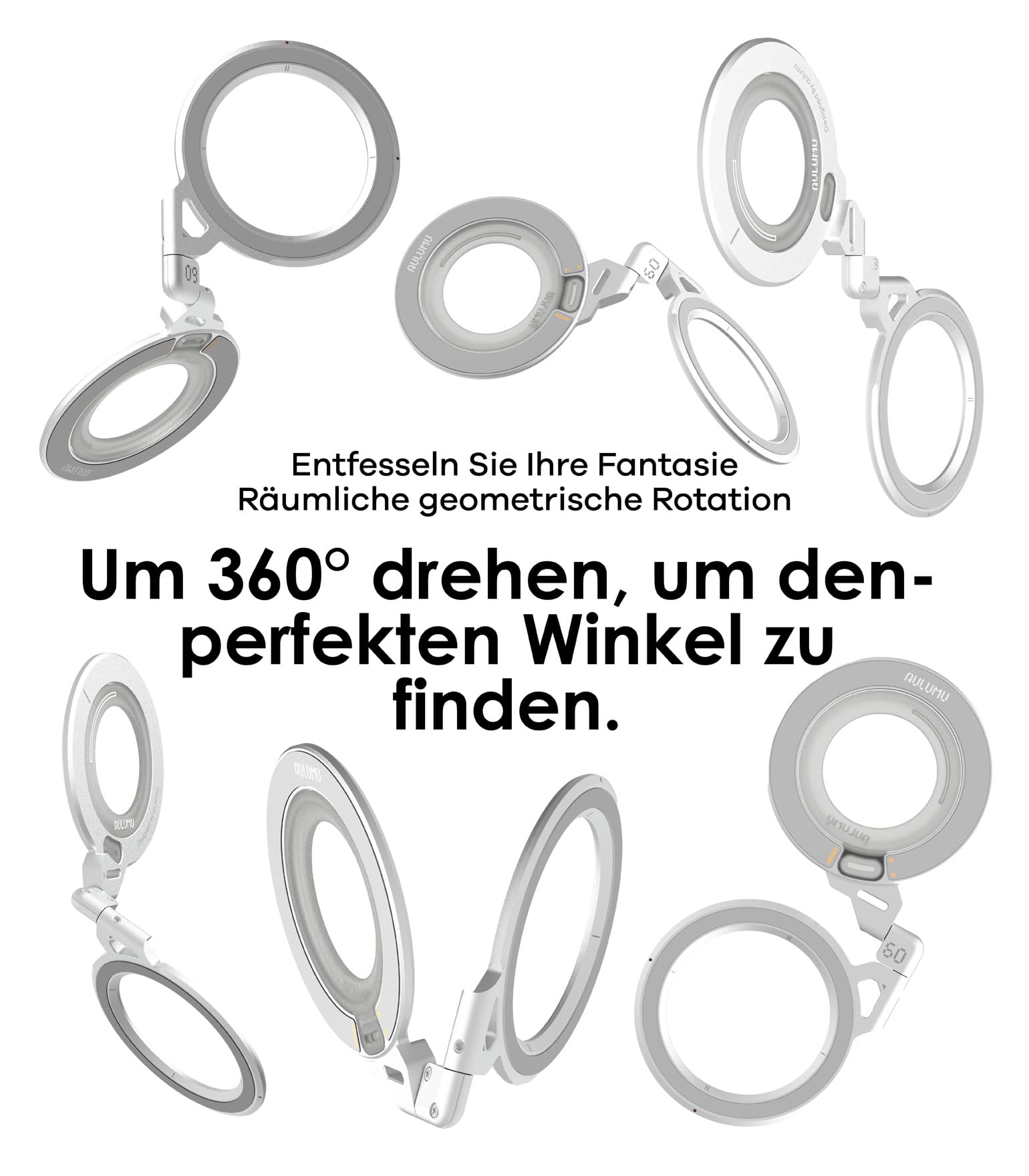 Aulumu G09 Handy Ring Halterung für MagSafe Ring 360° Drehung Handy Griff und Stand, Aluminium Doppelseitige Magnetische Fingerhalter für iPhone 17 16 15 14 Pro Max und Handyhülle für Samsung, Schwarz