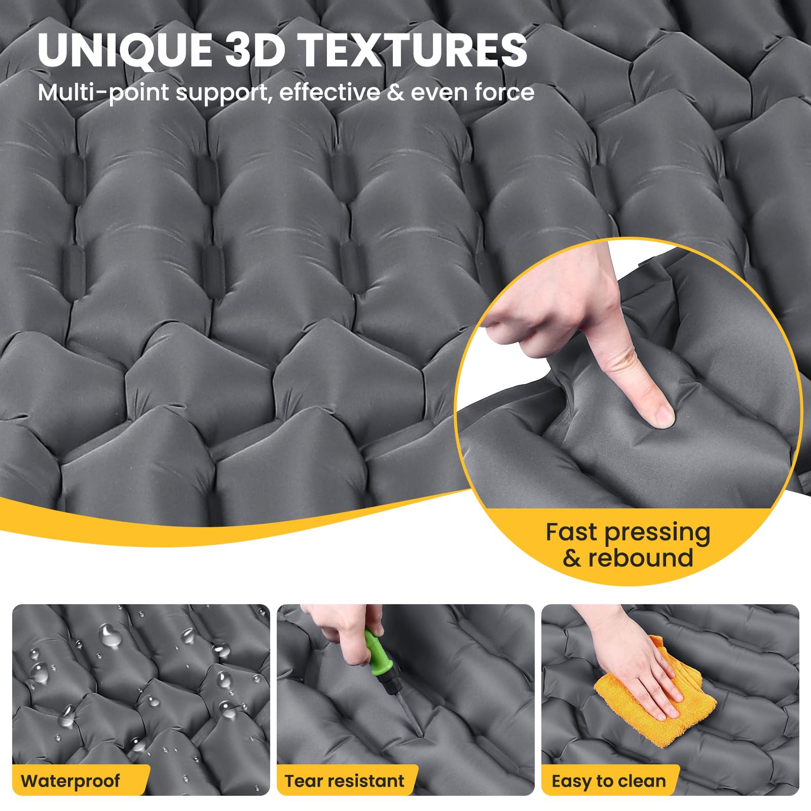 WARMTUYO Matelas isolant de camping, matelas gonflable ultra léger avec pompe à pied et oreiller, pliable, imperméable, anti-déchirure, pour randonnée, plage, extérieur