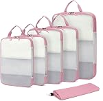ECOHUB Cubes d'emballage de compression, 6 Set organisateur de voyage compressible avec YKK Une fermeture éclair, Ultra Résistant à la déchirure, organisateurs de valises Sac pour transporter des bagages, organisateurs d'emballage léger, Beige