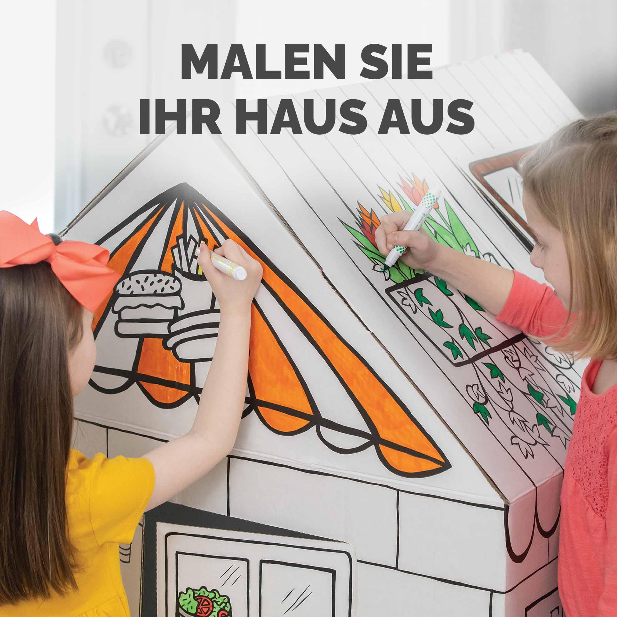 BANKERS BOX AtPlay -Treats & Eats Pappspielhaus für Kinder - Colour-In Craft Cafe Design - FSC-Zertifiziert & 100% recycelbar - Kreative Indoor-Spielhaus Spielzeug XL (81.3 x 81.3 x 121.3cm) Alter 3+