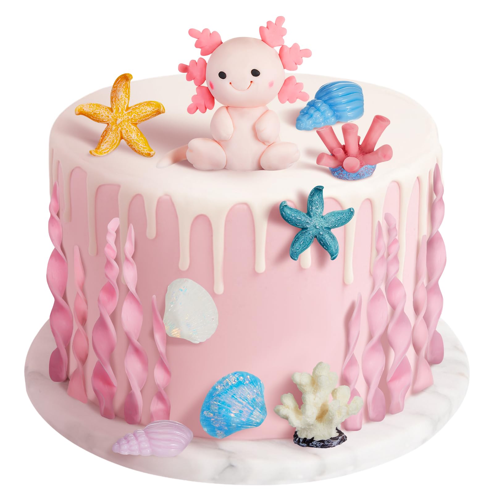 RoundFunny 24 Pcs Axolotl Birthday Decorations Supplies