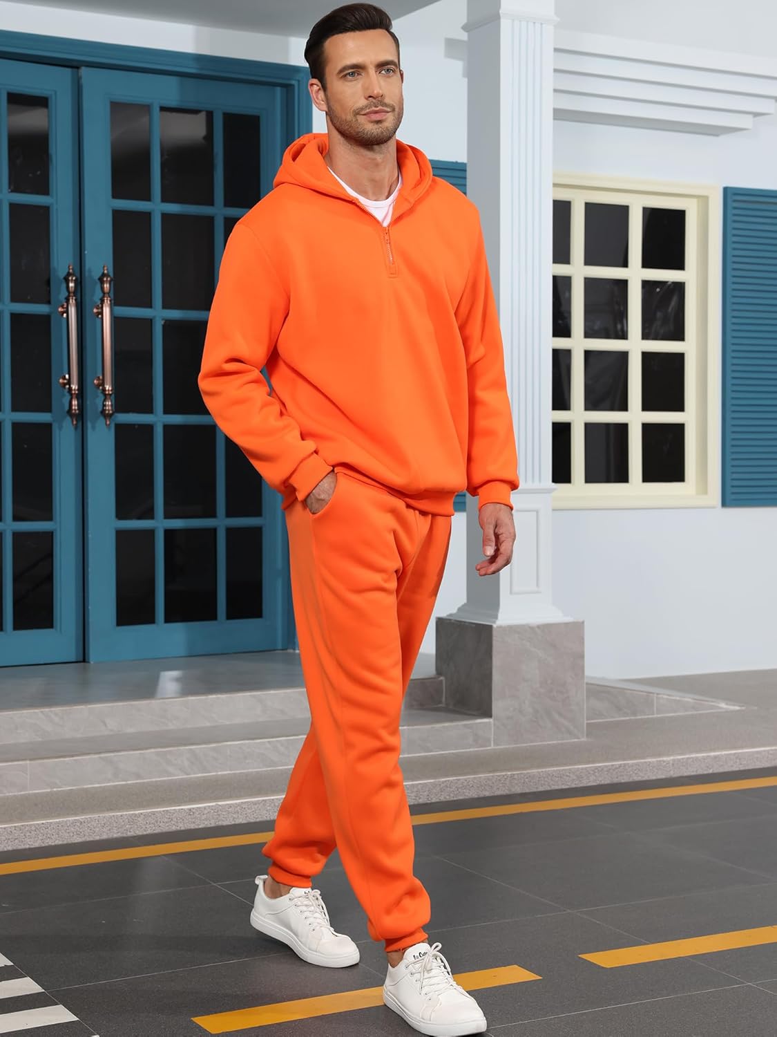 JIHUILAI Men Track Suits 2 Piece Set Quarter Zip Hoodie Sweatpants Jogging Suits Causal Athletic Men's Sweatsuits - Image 3