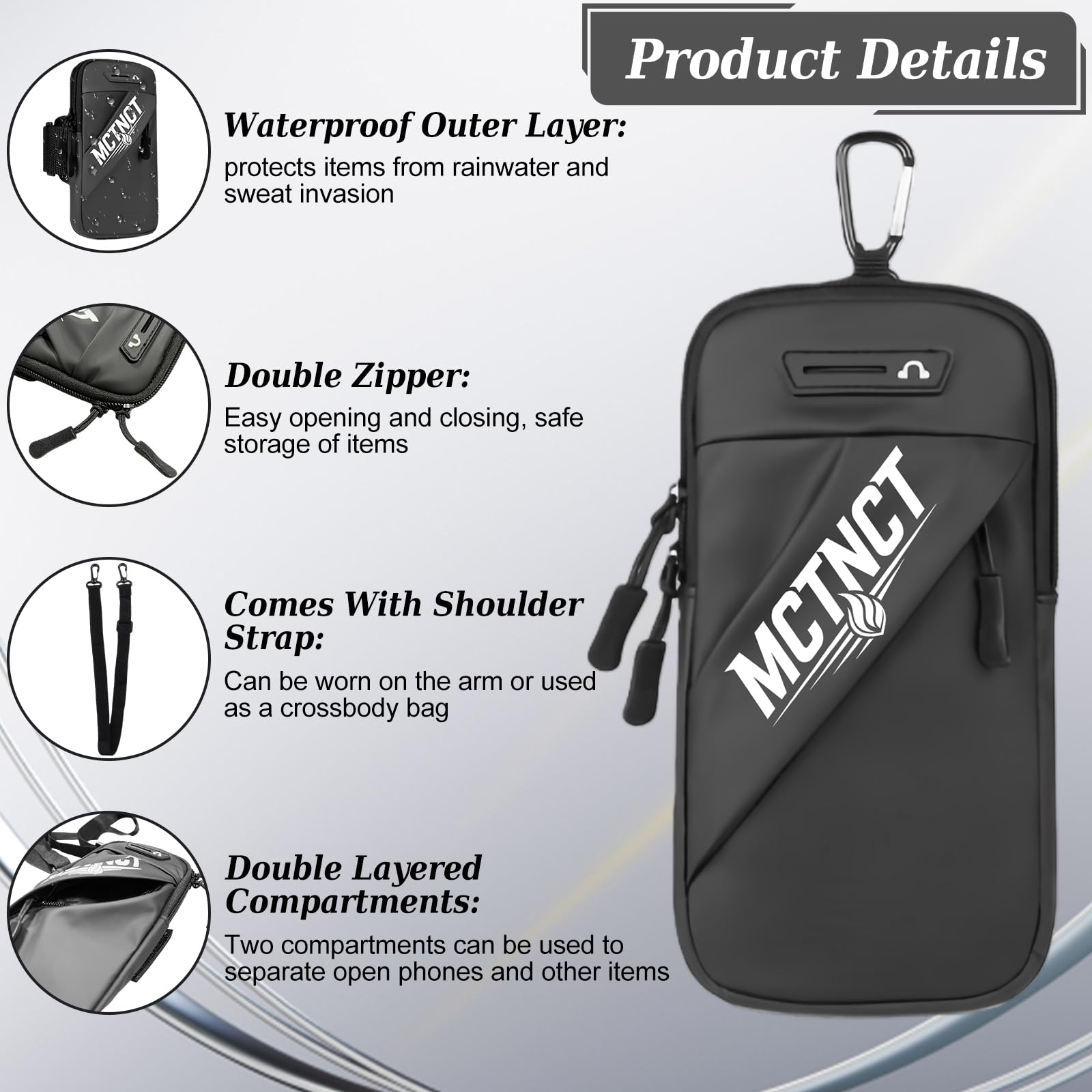 Handytasche Joggen Verstellbare mit Handgelenktasche,Armtasche,Handy Handyhalterung Universal,Passend für Fitnessstudio,Wandern,Laufen,Wasserdicht,Luftdurchlässig,Handys unter 7 Zol,Schwarz