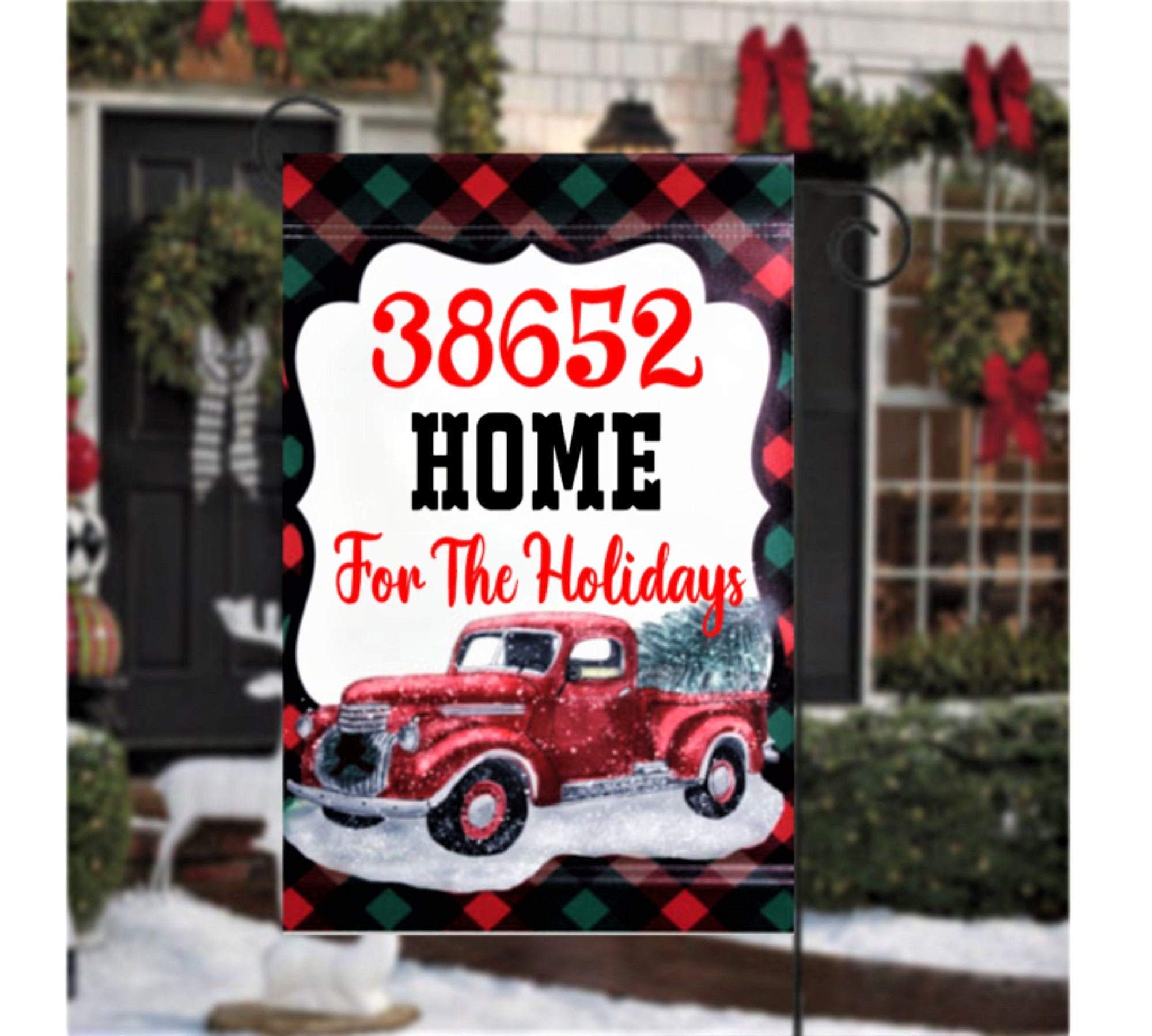 unknow Christmas Truck Garden Flag Red Truck Flag Zip Code Flag Country Christmas Flag Farmhouse Rustic Christmas Decor Home for the Holidays