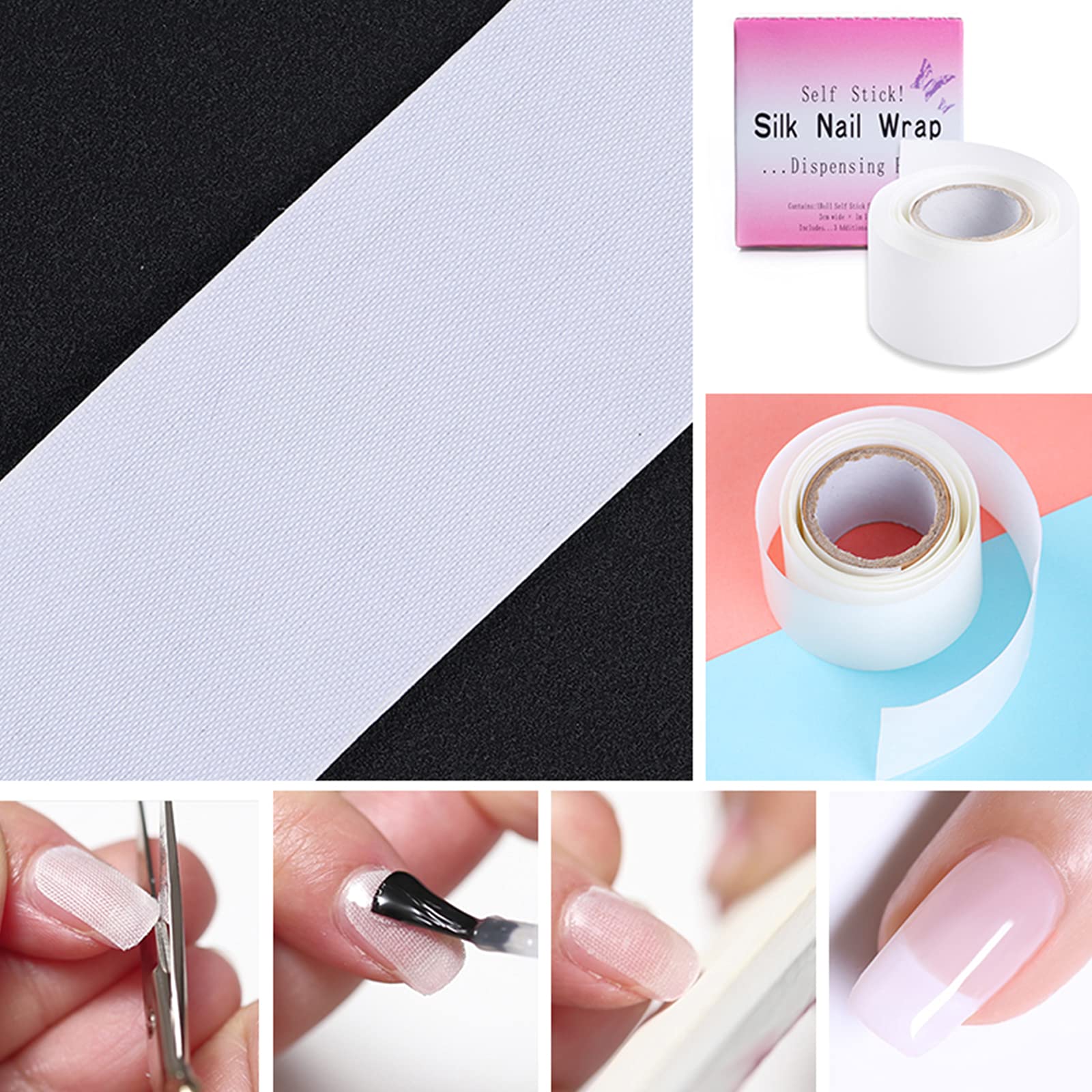 Fibra di Vetro e Seta per Unghie Estensione, Nail Art Attrezzature in Fibra per Riparazioni e Nail Art, per Uso Domestico o Salon (3 Pcs)