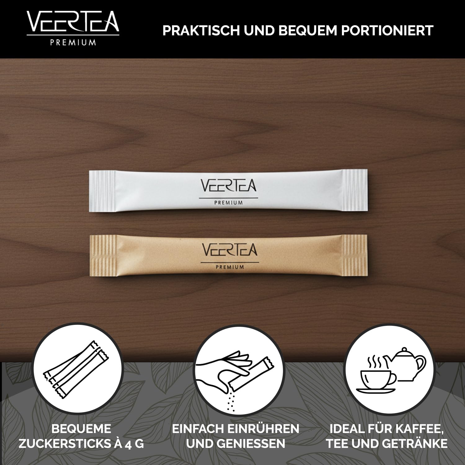 Veertea - Zuckersticks - Weißer Zucker - 1000 Sticks Großpackung - Portionszucker für Kaffee und Tee - Praktisch Einzeln Verpackt - für Zuhause, Büro und Gastronomie