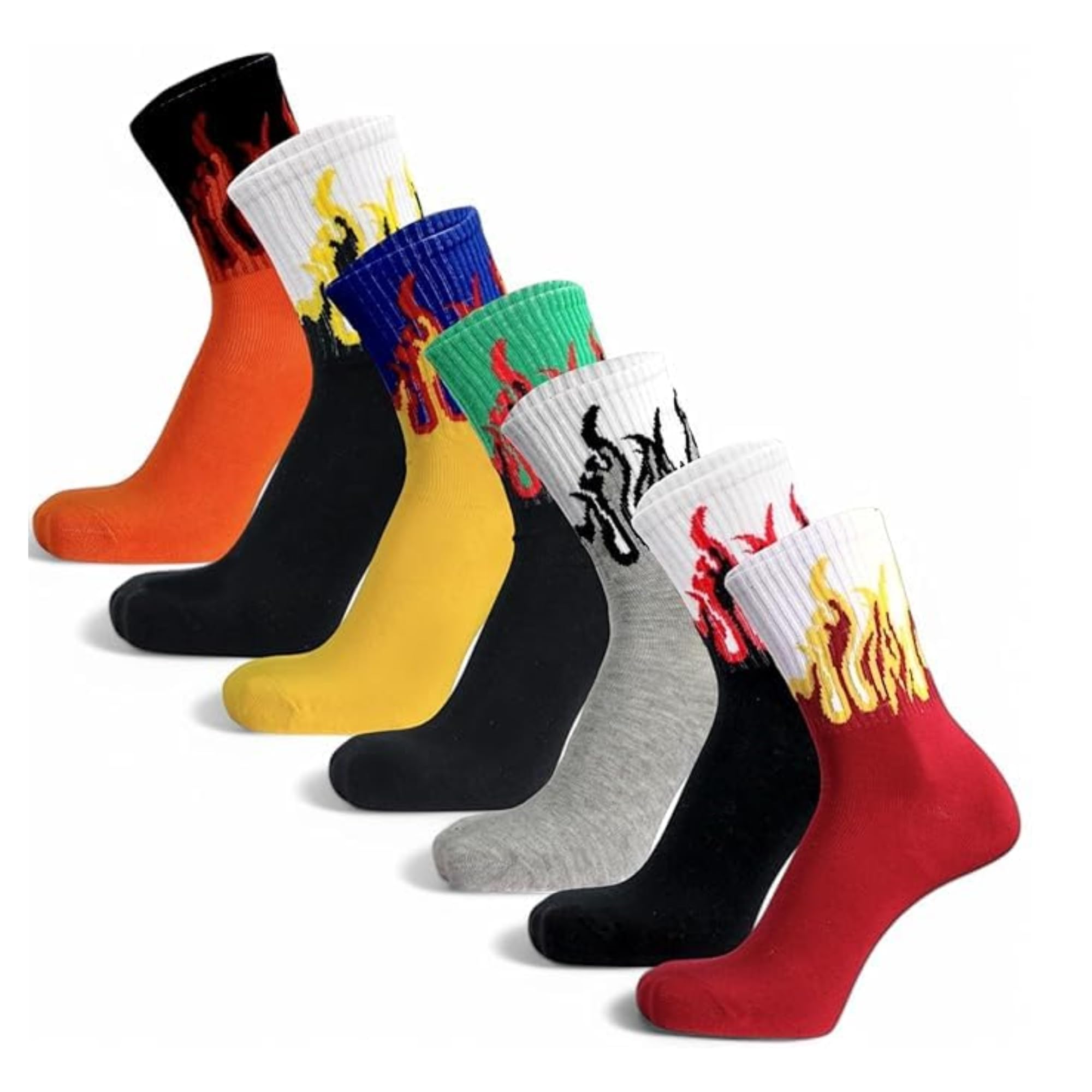 Unisex Graphic Crew Socks, Multicolor Flame Print, 7 Pairs-picture-12