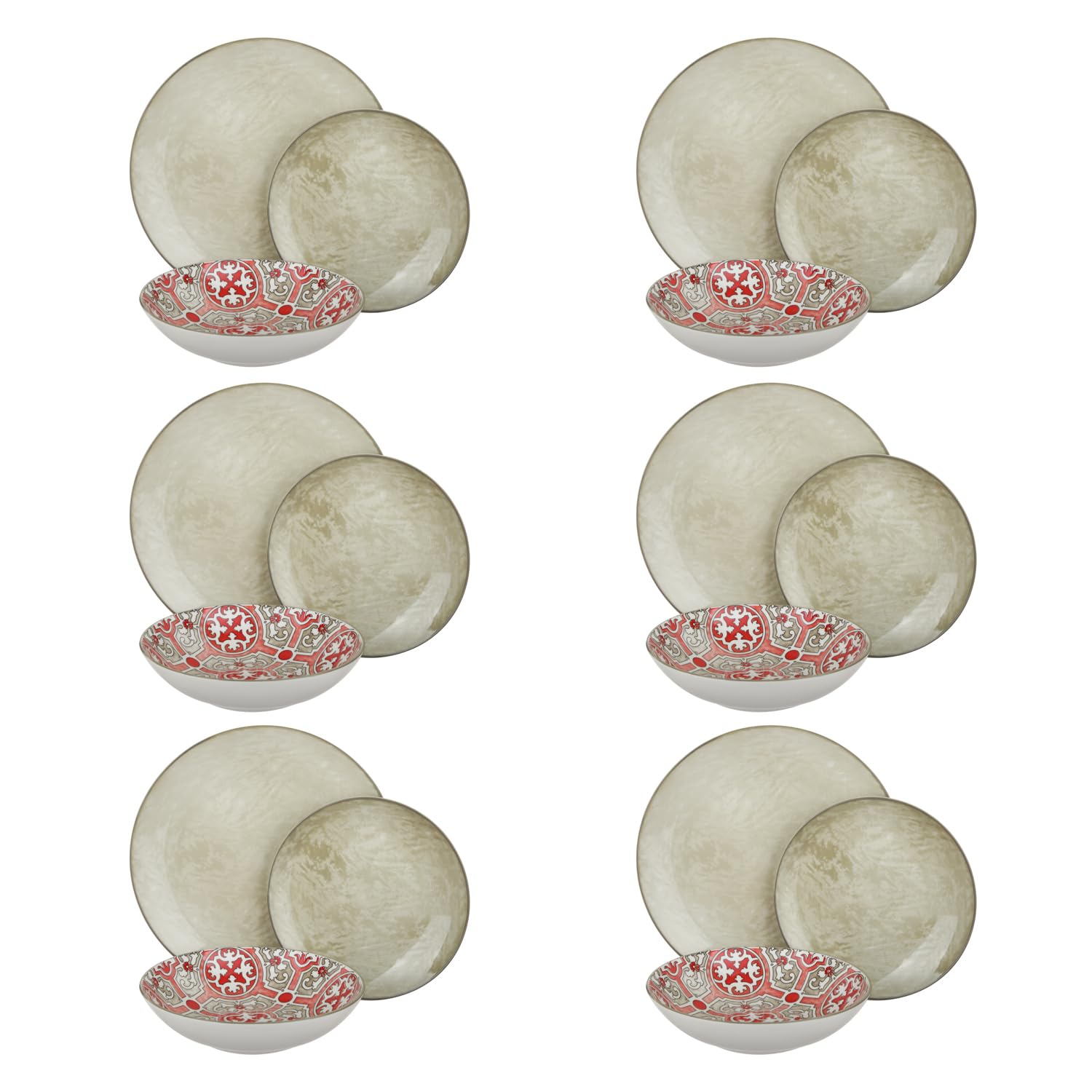 Assiettes beiges et décor mosaïque : service de 18 pièces pour votre table