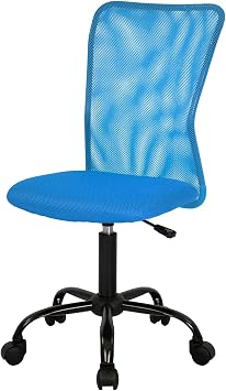 FDW Home Office Chair Mid Back Mesh Desk Chair Armless Computer Ergonomic Task Rolling Swivel Chair Back Support Adjustable Modern with Lumbar Support,Blue