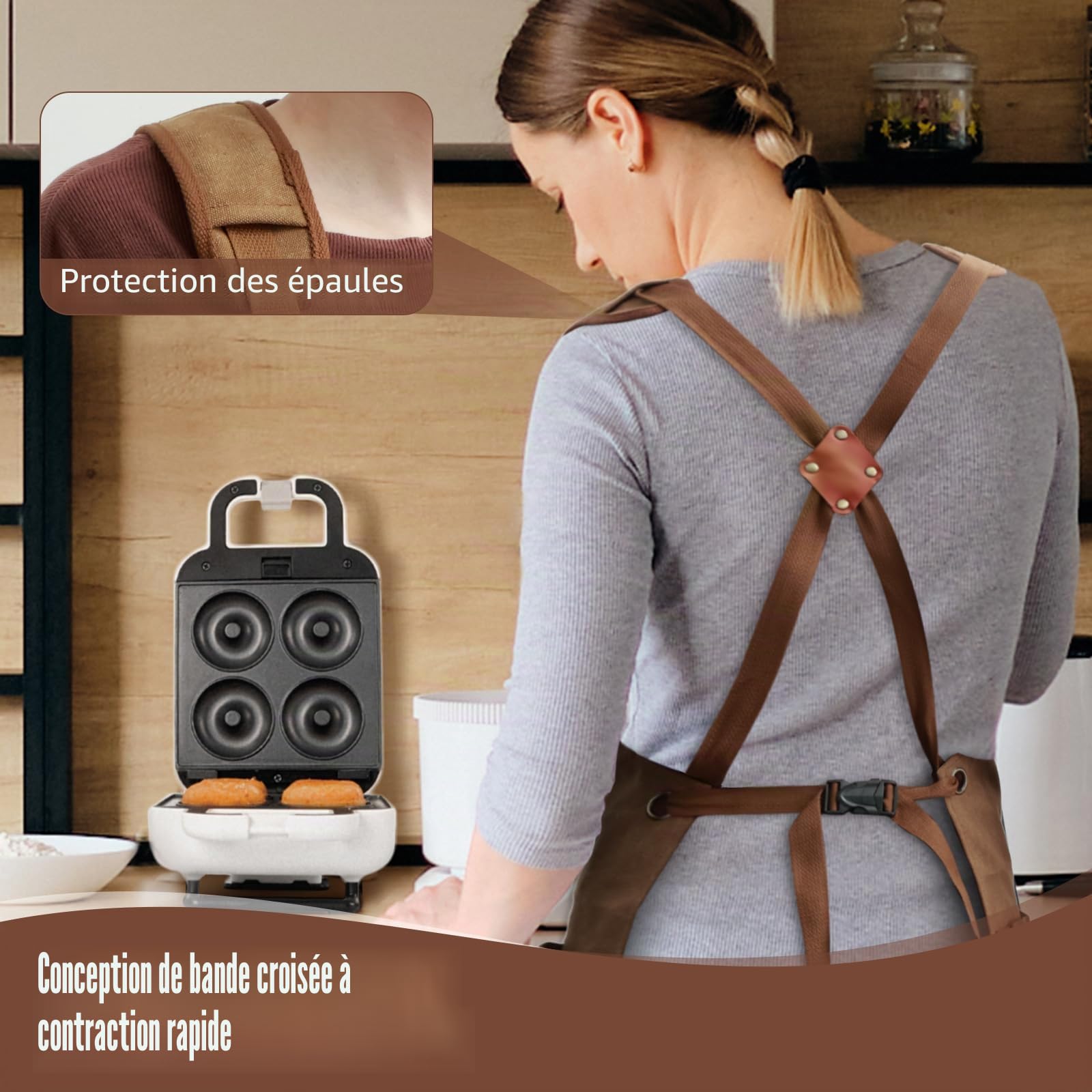 Tablier de travail, tablier à outils avec 5 poches à outils, tablier de travail robuste, tablier de travail en tissu Oxford imperméable, sangle croisée réglable, tablier de travail du bois pour