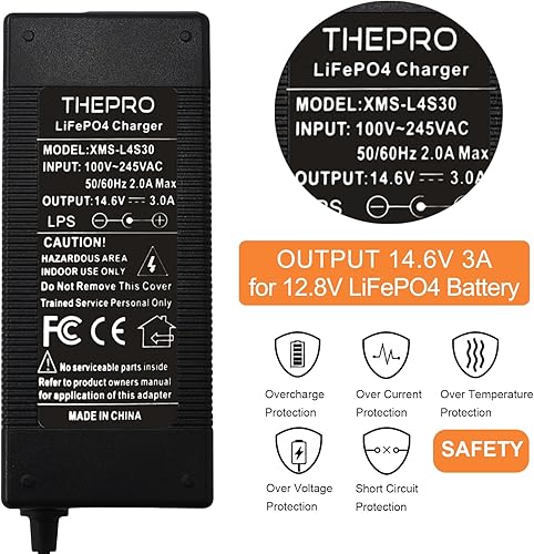 Miniatura 2 de Cargador de batería LiFePO4 de litio de 12 V y 3 amperios, cargador inteligente de 14.6 V, mantenimiento de batería de fosfato de hierro de litio de