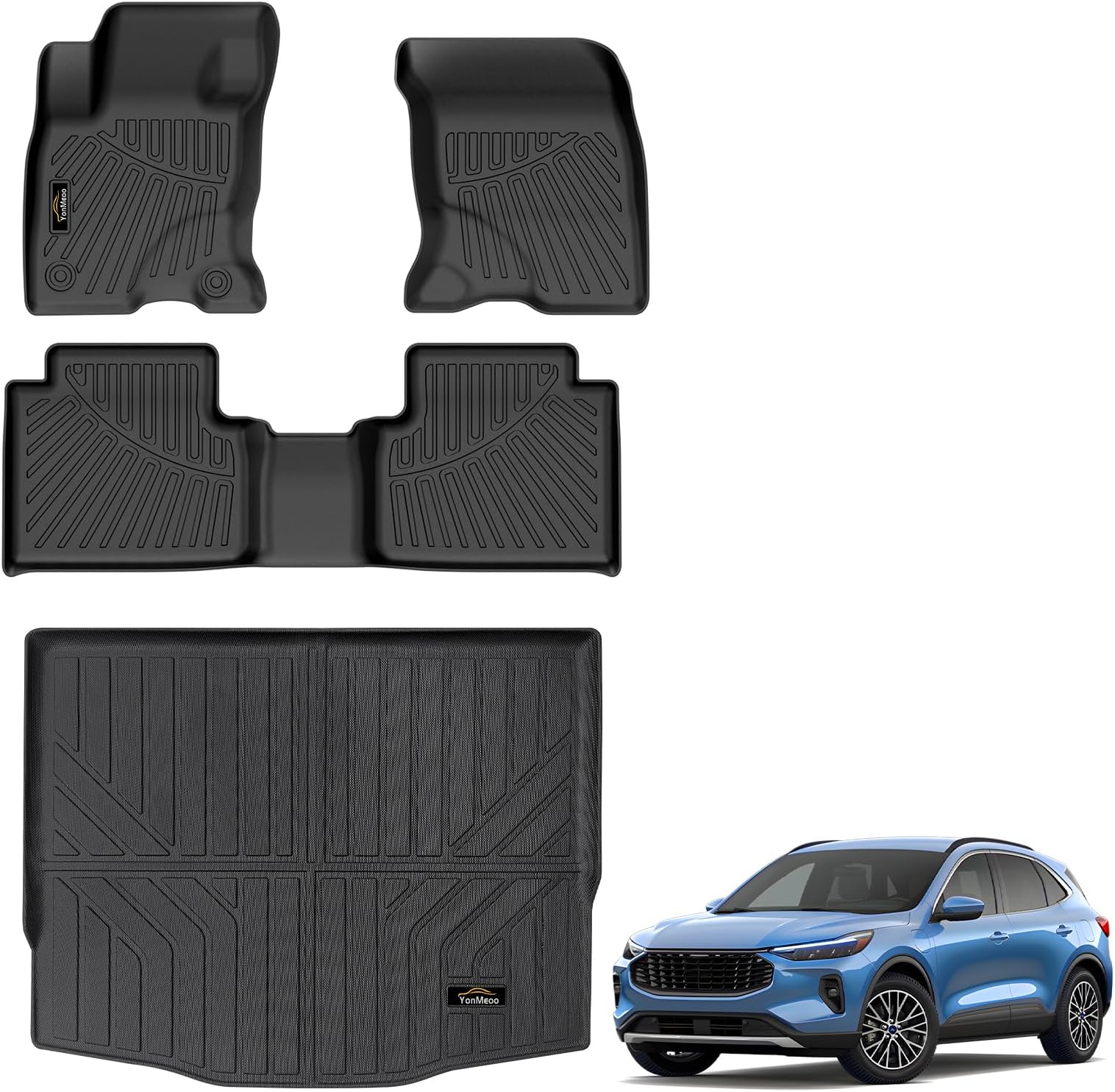 Floor Mats & Cargo Liner Custom Fit for Ford Escape Hybrid 2020-2025 2026 (NOT Fit Gas) All Weather TPE Rubber Trunk Mat Anti-Slip Full Set Automotive Floor Liners for Escape 2025 Accessories