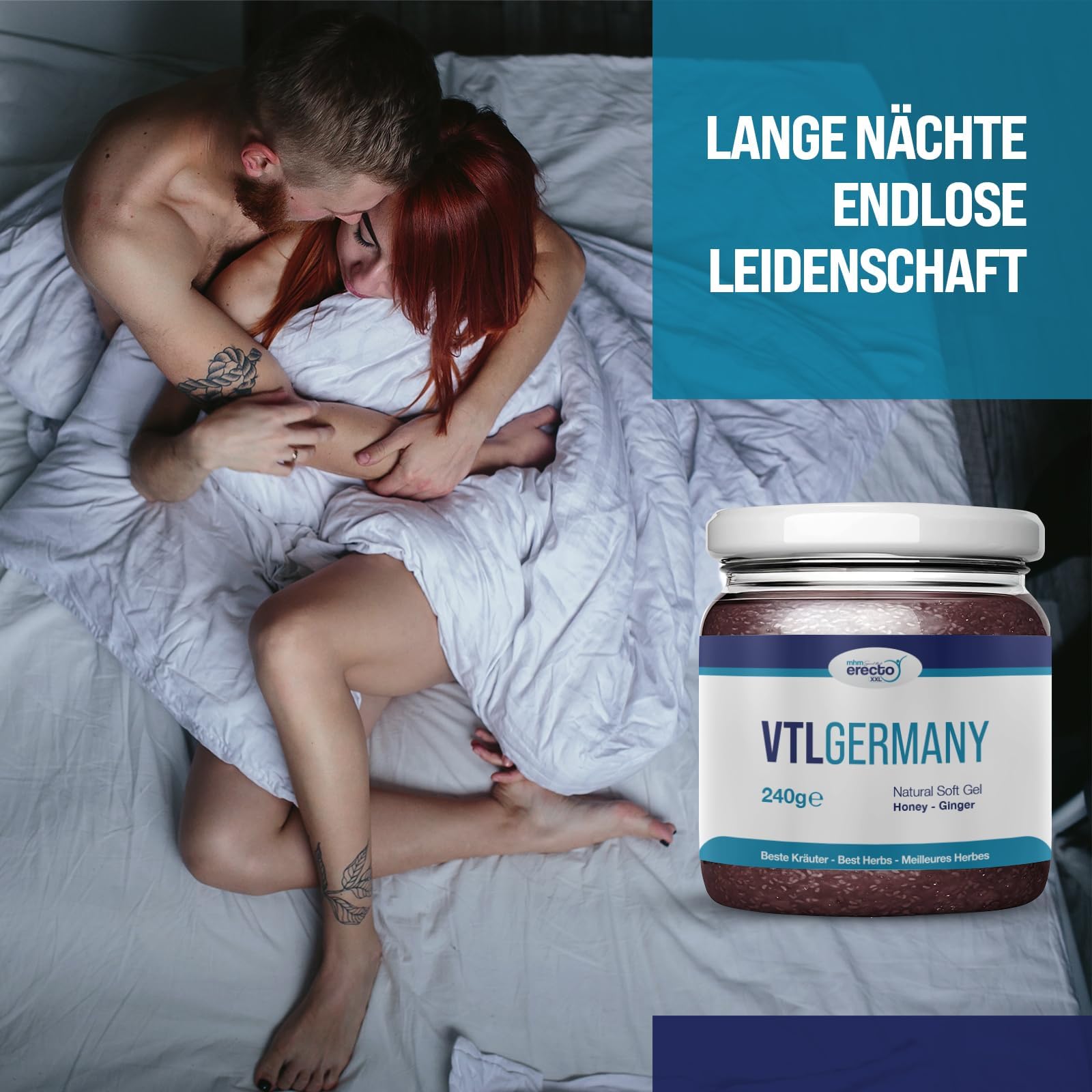 VTL Germany 240g Glas, Sehr Stark für aktive Männer, HOCHDOSIERT Maca und Tribulus Herbal Gel Supplement - 1 Stück
