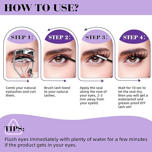 Miniatura 5 de B&Q - Pegamento de pestañas resistente al agua de 0.3 fl oz, pegamento de pestañas de larga duración para unir y sellar 72 horas, extensión de