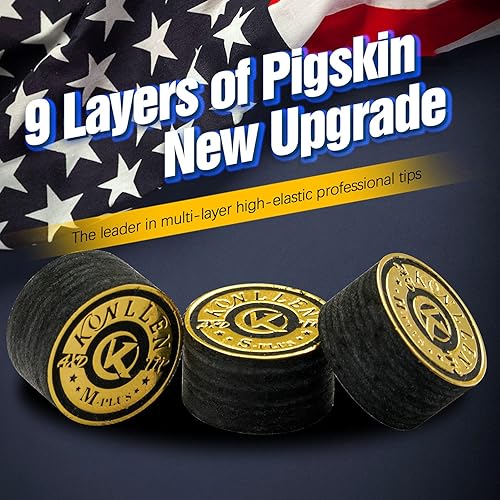 Miniatura 2 de KONLLEN Puntas de billar SMH de 0.551in, 9 capas de punta de palo de piel, accesorios de billar duraderos
