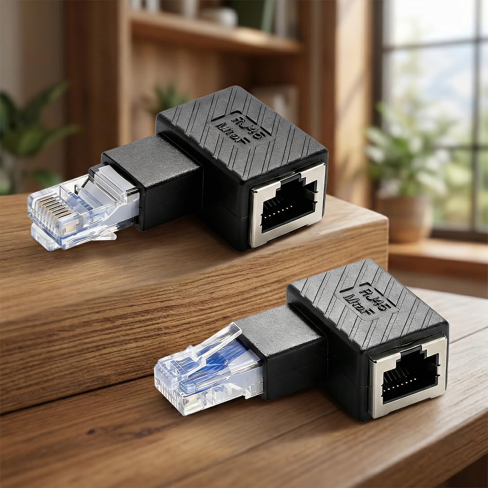 TNSLAND 2 sztuki 90 stopni RJ45 wtyczka na gniazdo adapter – prawy + lewy kątowy, oszczędność miejsca do montażu na ścianie, routerów i wąskich pomieszczeń, adapter CAT5 CAT6 Ethernet LAN